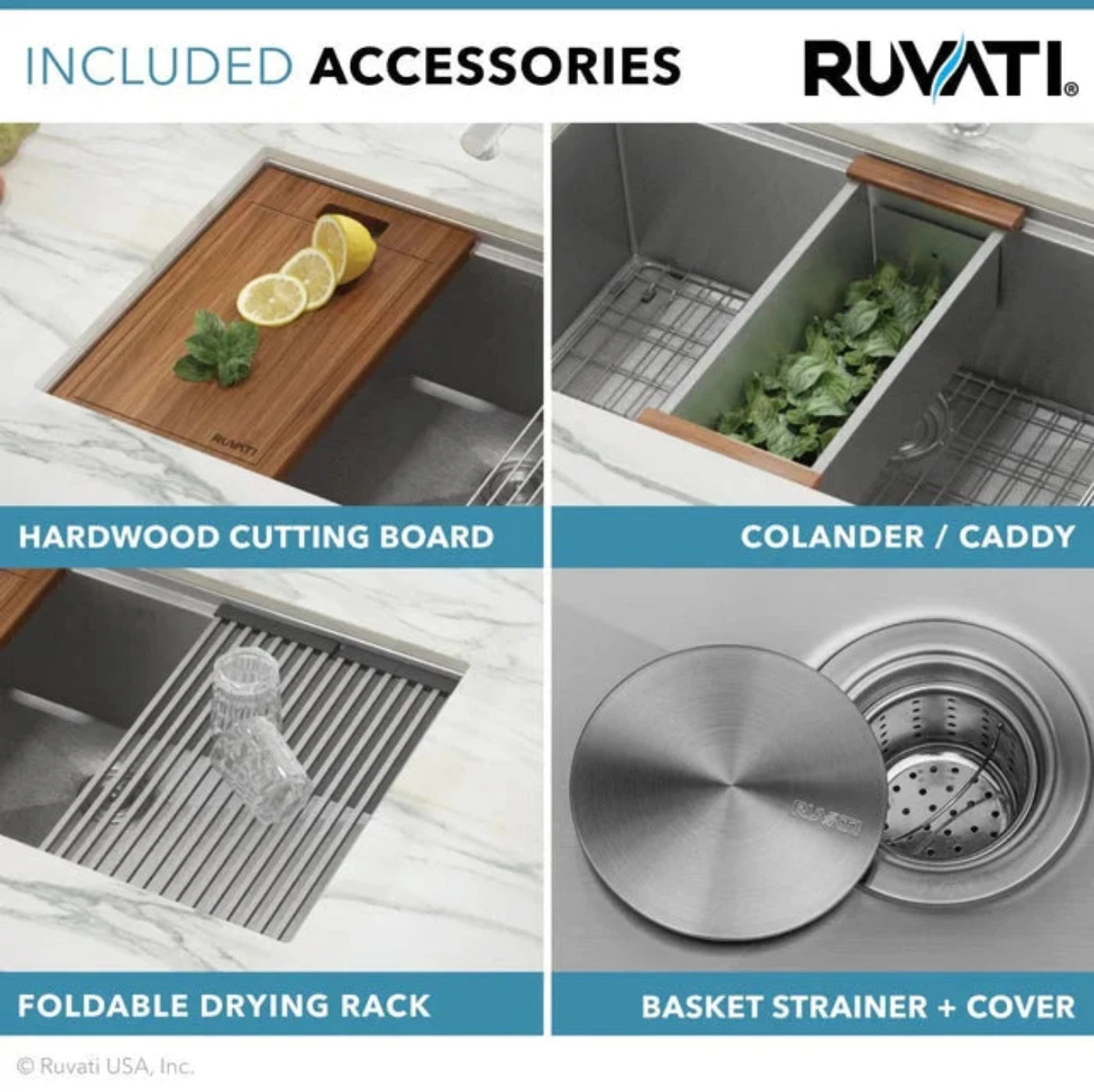 Ruvati Roma 33 Workstation Ledge 60/40 Double Bowl Undermount 16 Gauge Stainless Steel Kitchen Sink - RVH8356
