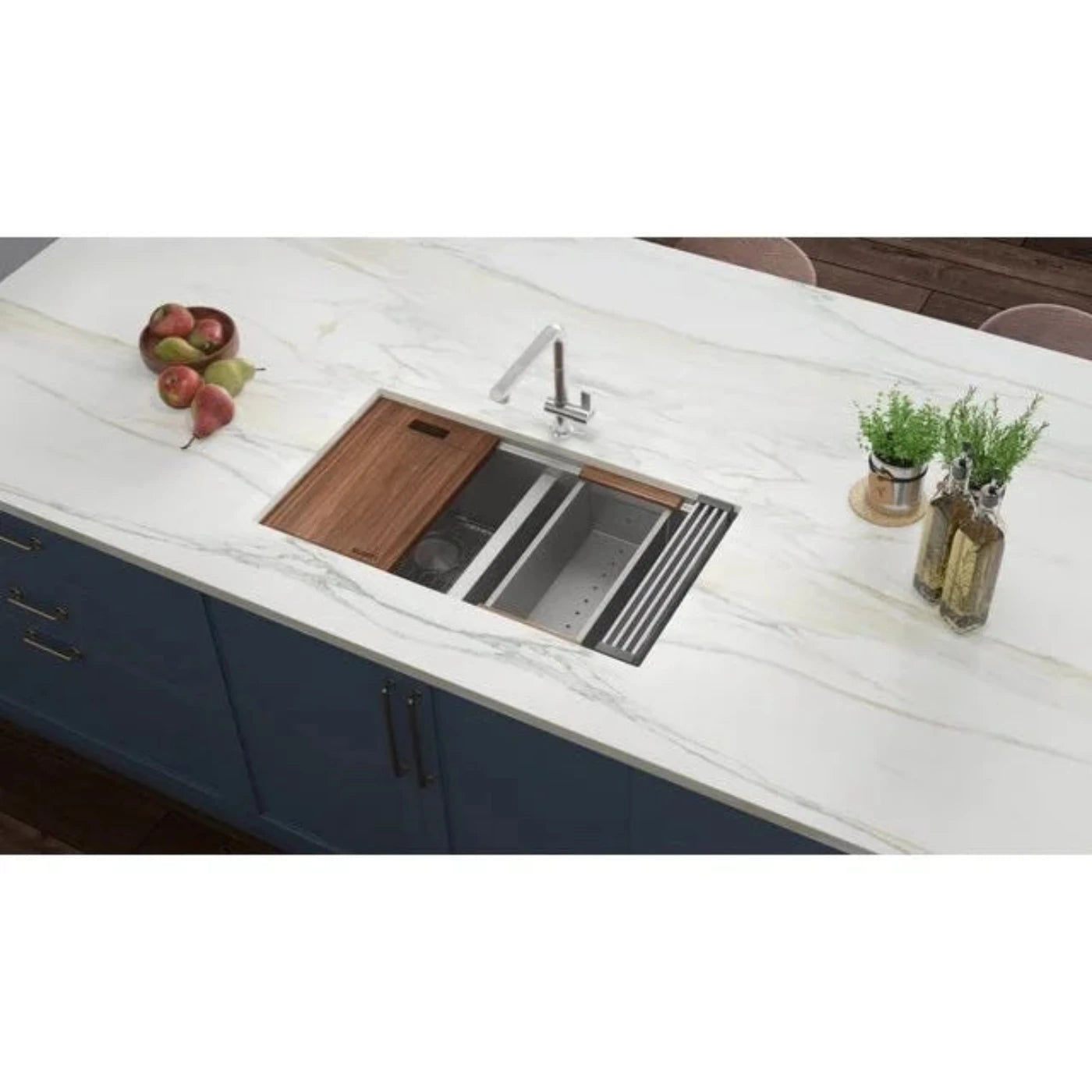 Ruvati Roma 33 Workstation Ledge 60/40 Double Bowl Undermount 16 Gauge Stainless Steel Kitchen Sink - RVH8356