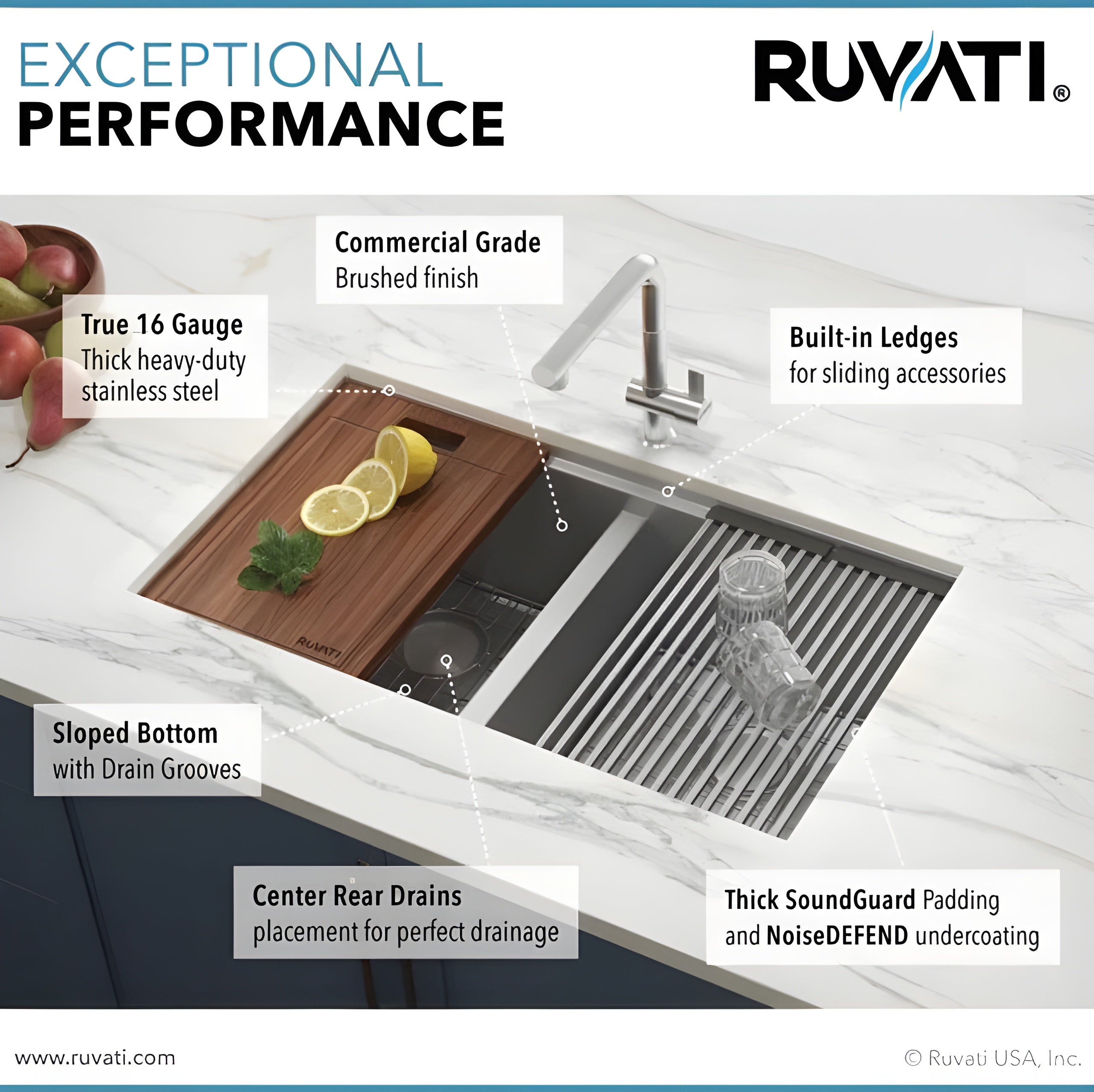 Ruvati Siena 33" x 22" inch Workstation Drop-in 60/40 Double Bowl Topmount Tight Radius 16 Gauge Stainless Steel Ledge Kitchen Sink - RVH8035
