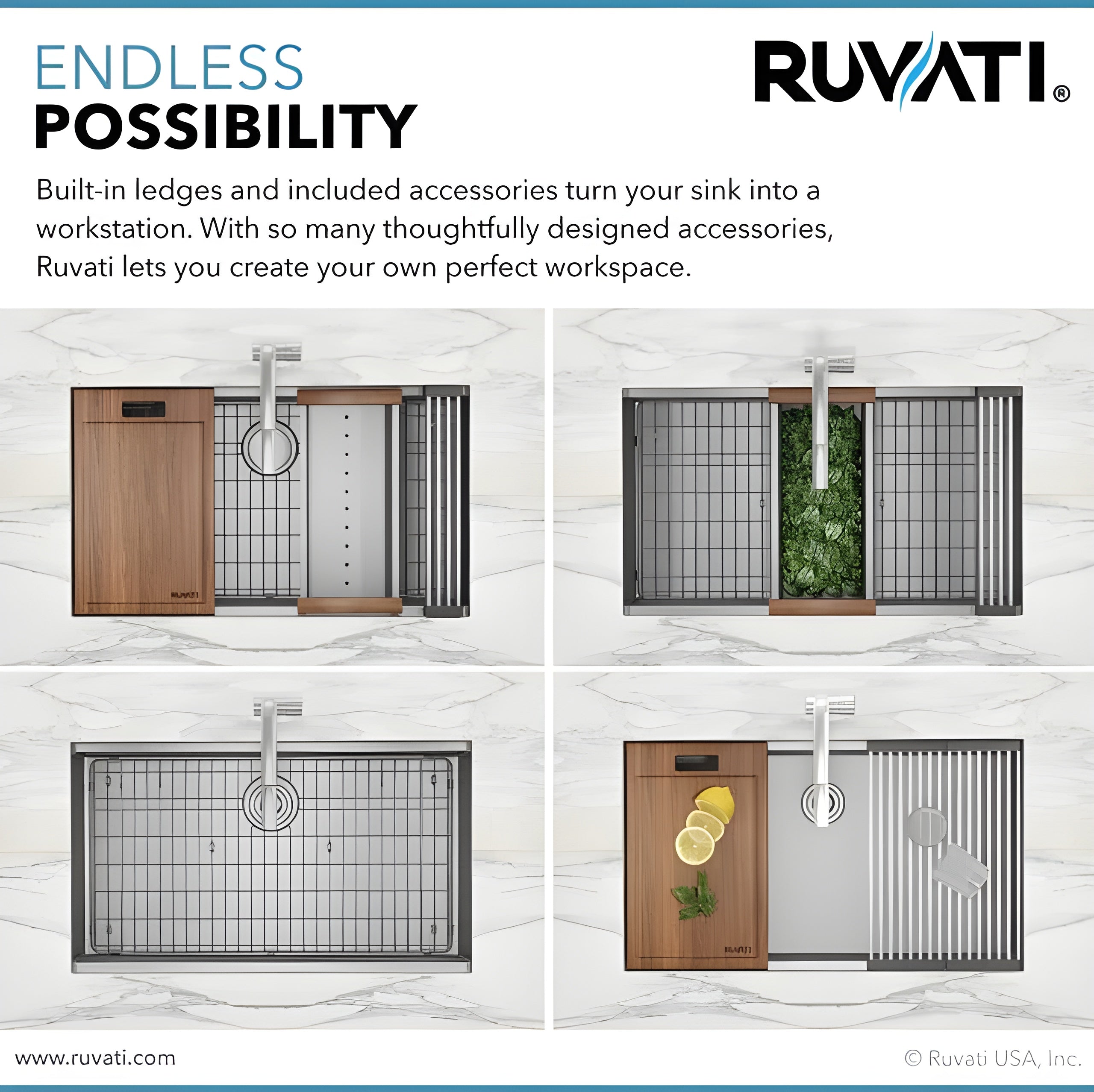 Ruvati Siena 33" x 22" inch Workstation Drop-in 60/40 Double Bowl Topmount Tight Radius 16 Gauge Stainless Steel Ledge Kitchen Sink - RVH8035