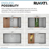 Ruvati Roma 33-inch Workstation Ledge 50/50 Double Bowl Undermount 16 Gauge Stainless Steel Kitchen Sink Model - RVH8350