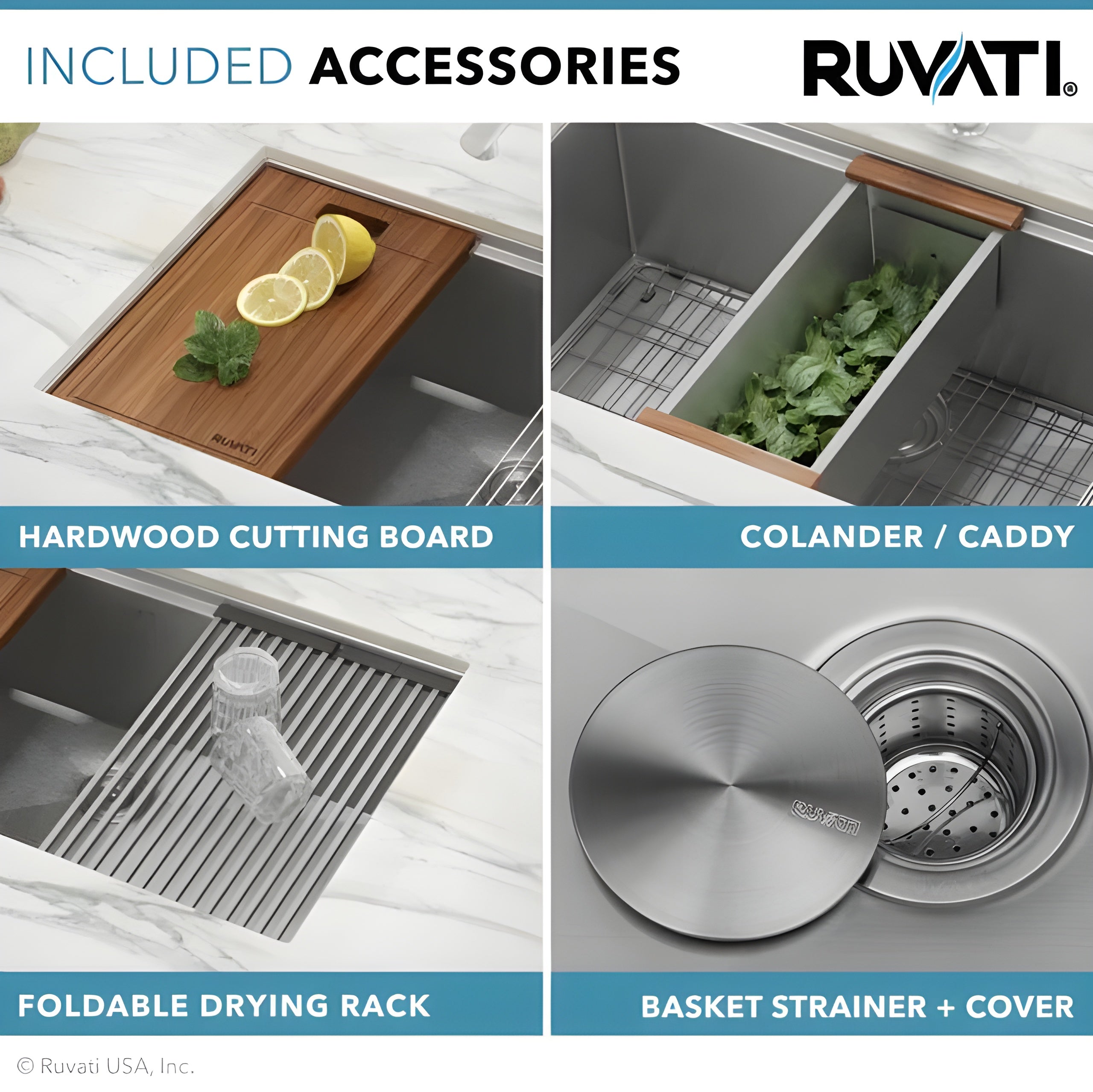 Ruvati Siena 33" x 22" inch Workstation Drop-in 60/40 Double Bowl Topmount Tight Radius 16 Gauge Stainless Steel Ledge Kitchen Sink - RVH8035