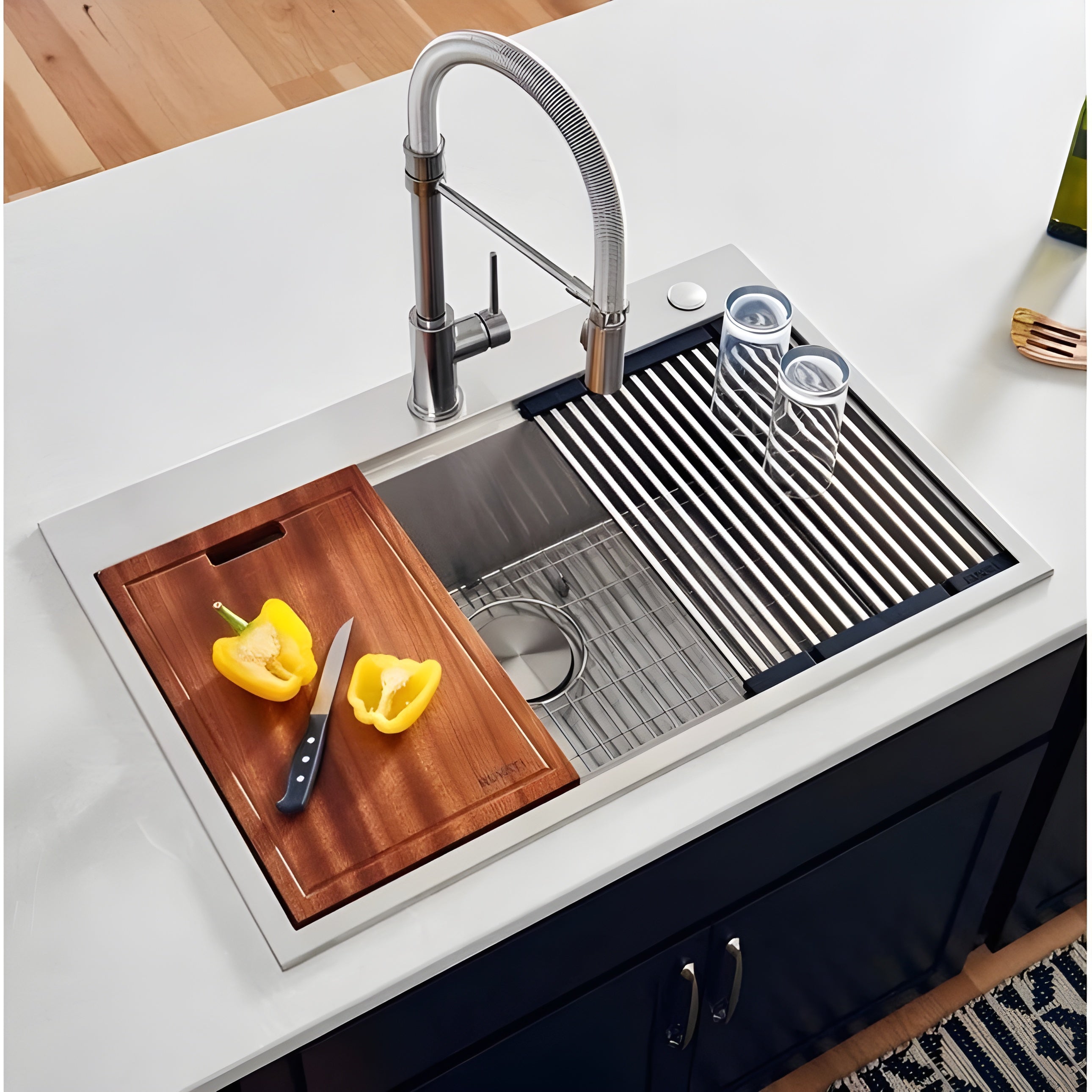 Ruvati Siena 33 x 22 inch Workstation Ledge Drop-in Tight Radius 16 Gauge Stainless Steel Kitchen Sink Single Bowl - RVH8003