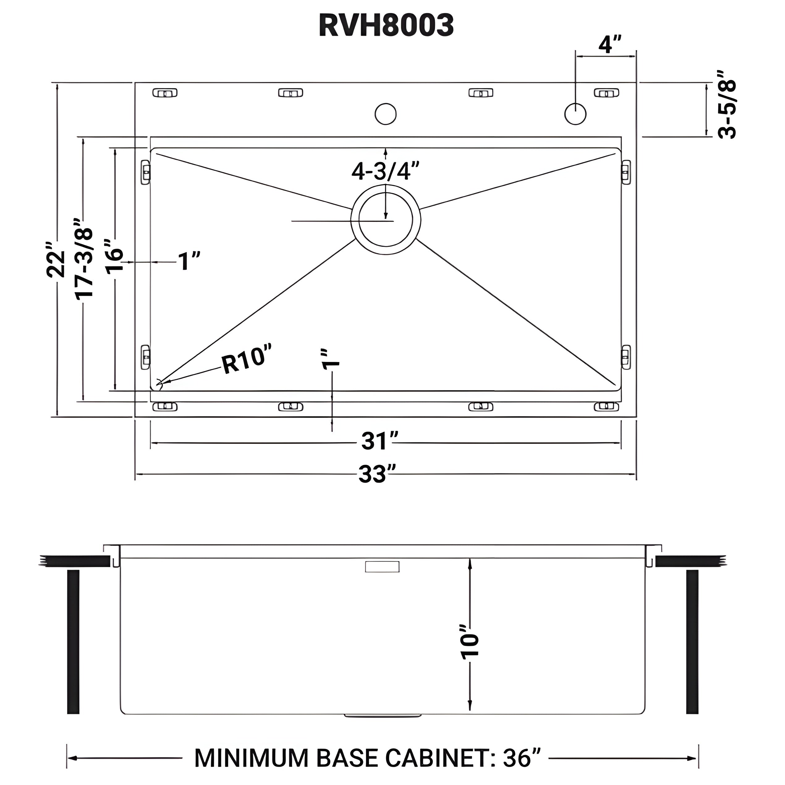 Ruvati Siena 33 x 22 inch Workstation Ledge Drop-in Tight Radius 16 Gauge Stainless Steel Kitchen Sink Single Bowl - RVH8003