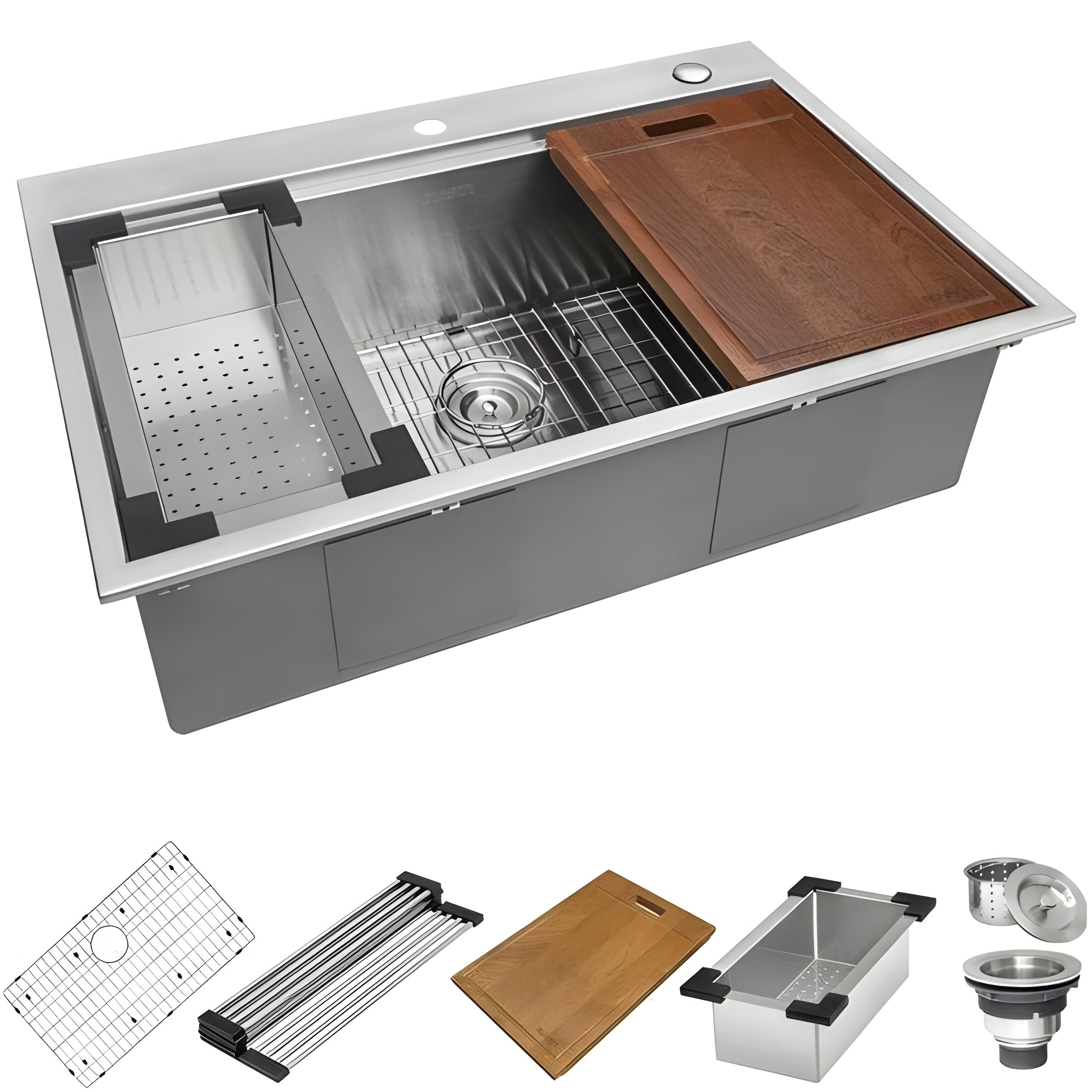 Ruvati Siena 33 x 22 inch Workstation Ledge Drop-in Tight Radius 16 Gauge Stainless Steel Kitchen Sink Single Bowl - RVH8003