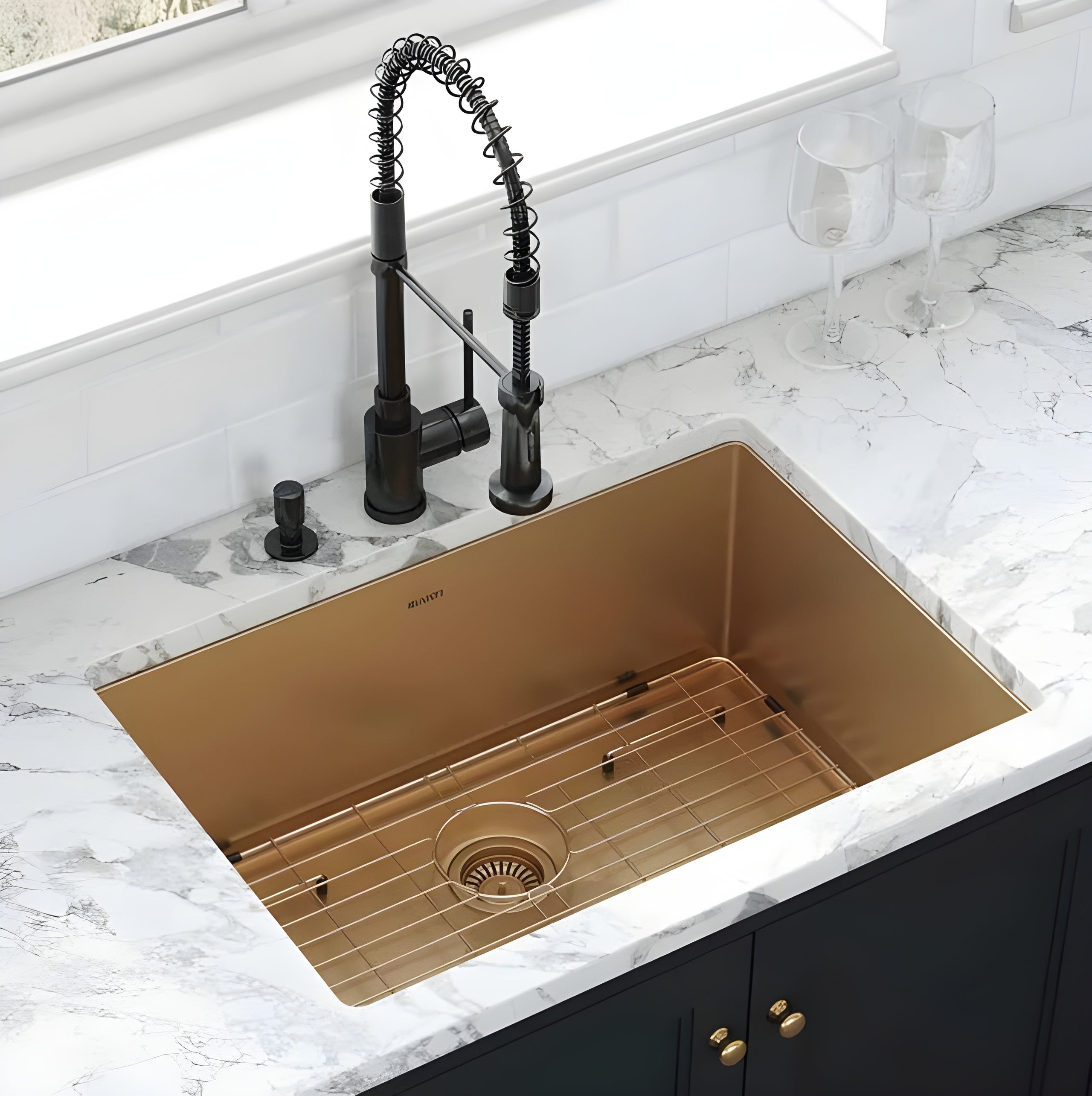Ruvati Terraza 27-inch Undermount Satin Brass Matte Gold Stainless Steel Kitchen Sink 16 Gauge Single Bowl - RVH6127GG