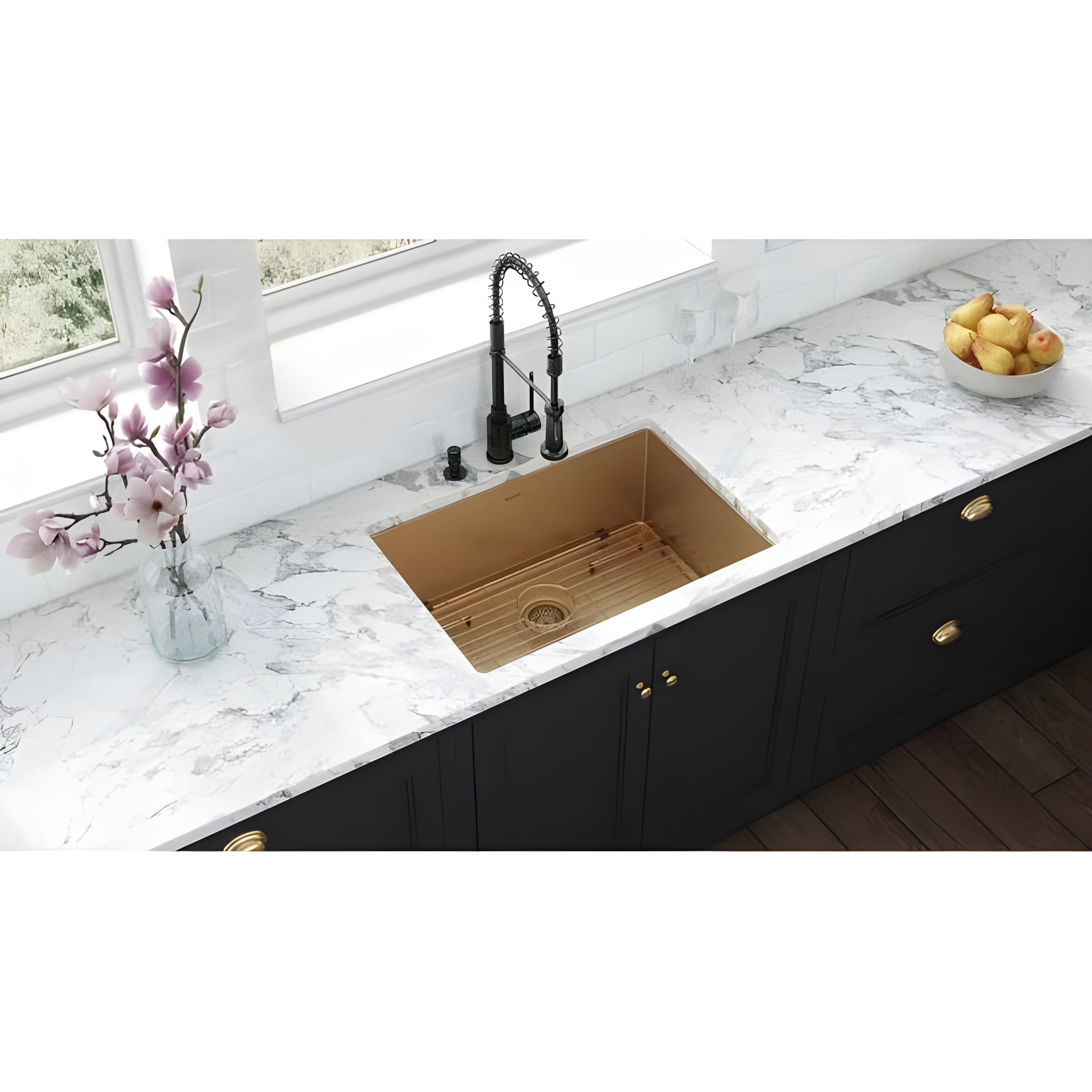 Ruvati Terraza 27-inch Undermount Satin Brass Matte Gold Stainless Steel Kitchen Sink 16 Gauge Single Bowl - RVH6127GG