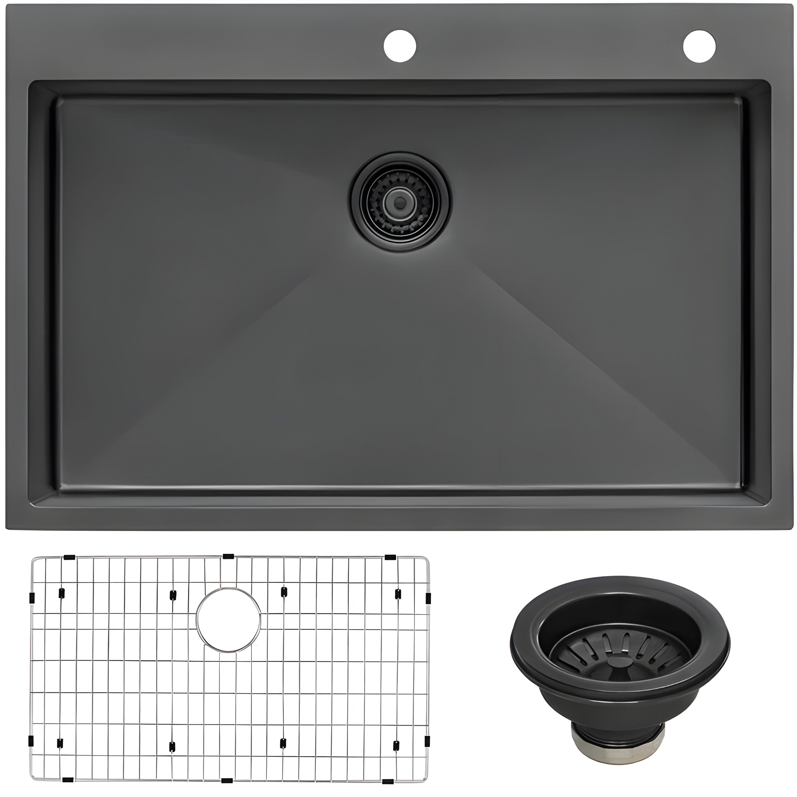 Ruvati Terraza 33 x 22 inch Gunmetal Black Stainless Steel Drop-in Topmount Kitchen Sink 16 Gauge Single Bowl - RVH5005BL