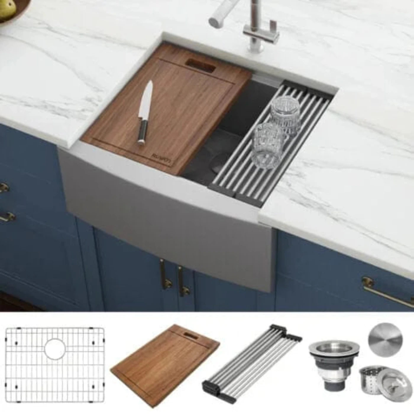 Ruvati Verona 24 Apron-Front Workstation Farmhouse Kitchen Sink 16 Gauge Stainless Steel Single Bowl - RVH9020