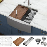 Ruvati Verona 24 Apron-Front Workstation Farmhouse Kitchen Sink 16 Gauge Stainless Steel Single Bowl - RVH9020