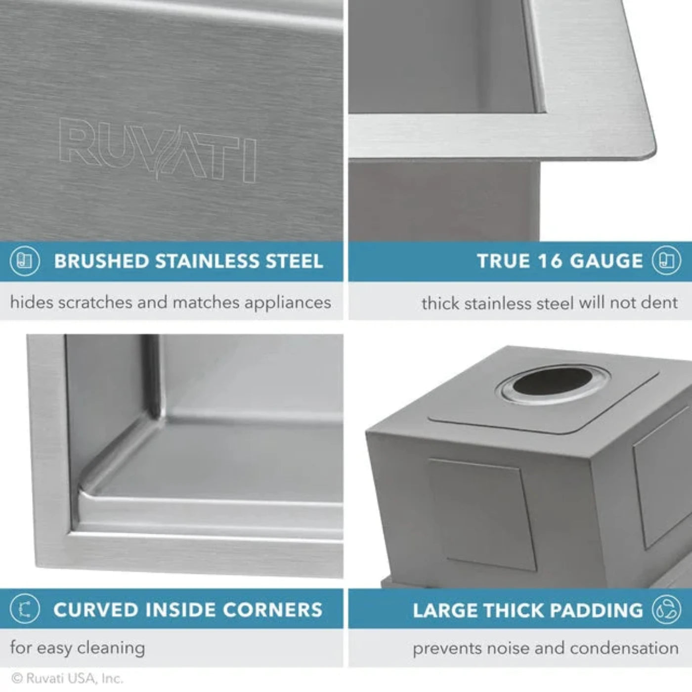Ruvati Verona 24 Apron-Front Workstation Farmhouse Kitchen Sink 16 Gauge Stainless Steel Single Bowl - RVH9020