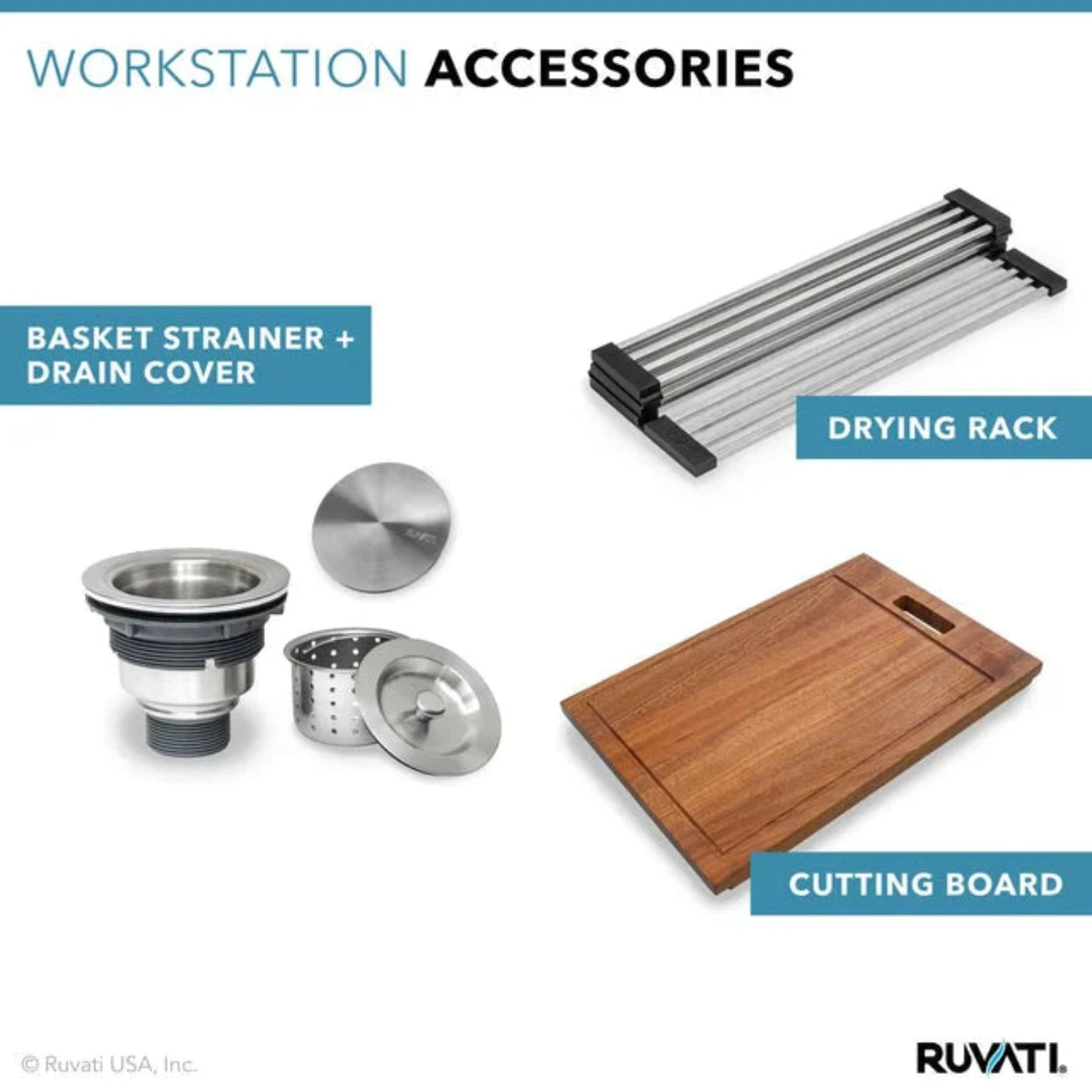 Ruvati Verona 24 Apron-Front Workstation Farmhouse Kitchen Sink 16 Gauge Stainless Steel Single Bowl - RVH9020