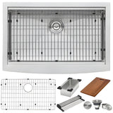 Ruvati Verona 33″ Apron Front Workstation Low-Divide Double Bowl 60/40 Farmhouse Kitchen Sink 16 Gauge Stainless Steel - RVH9201