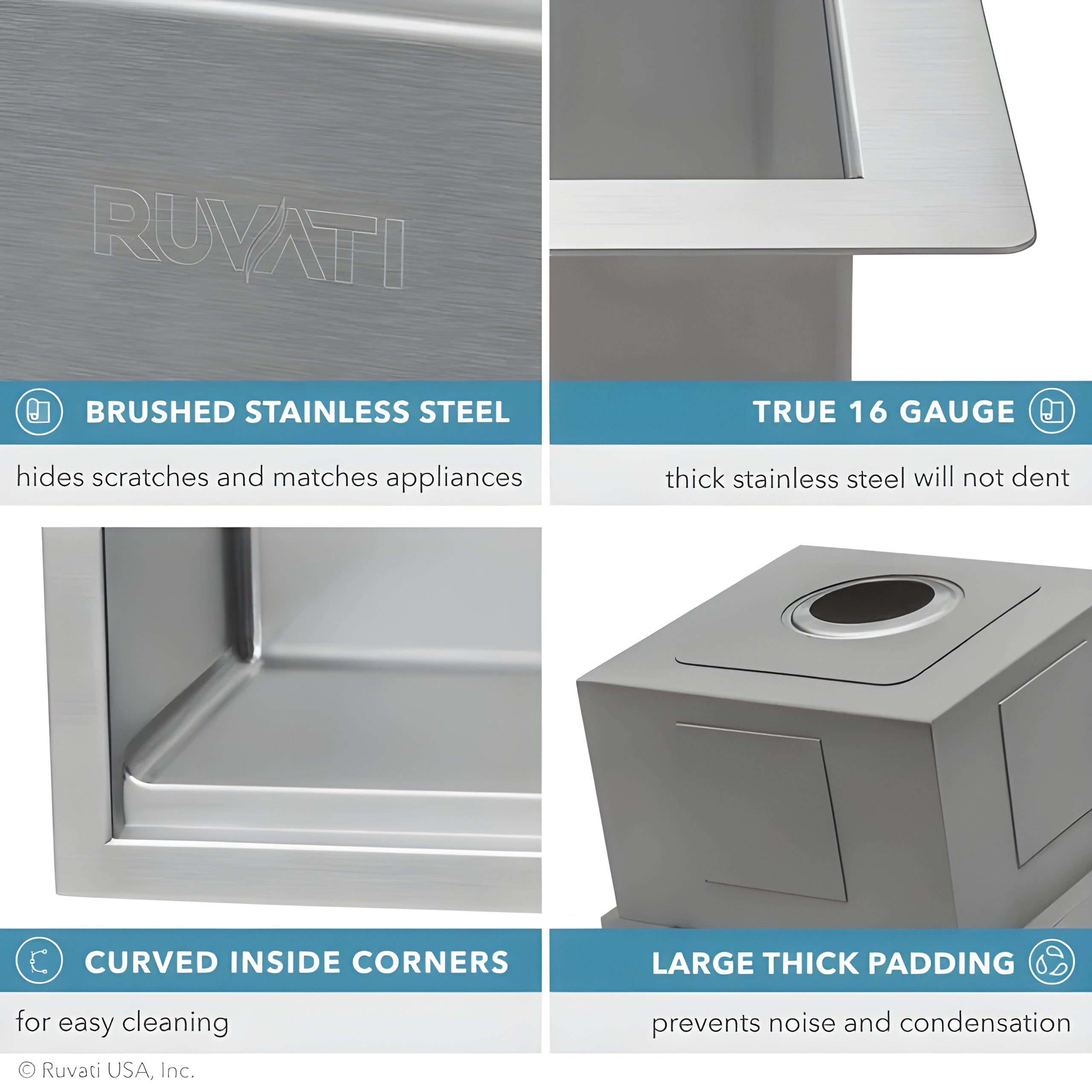 Ruvati Verona 33″ Apron Front Workstation Low-Divide Double Bowl 60/40 Farmhouse Kitchen Sink 16 Gauge Stainless Steel - RVH9201