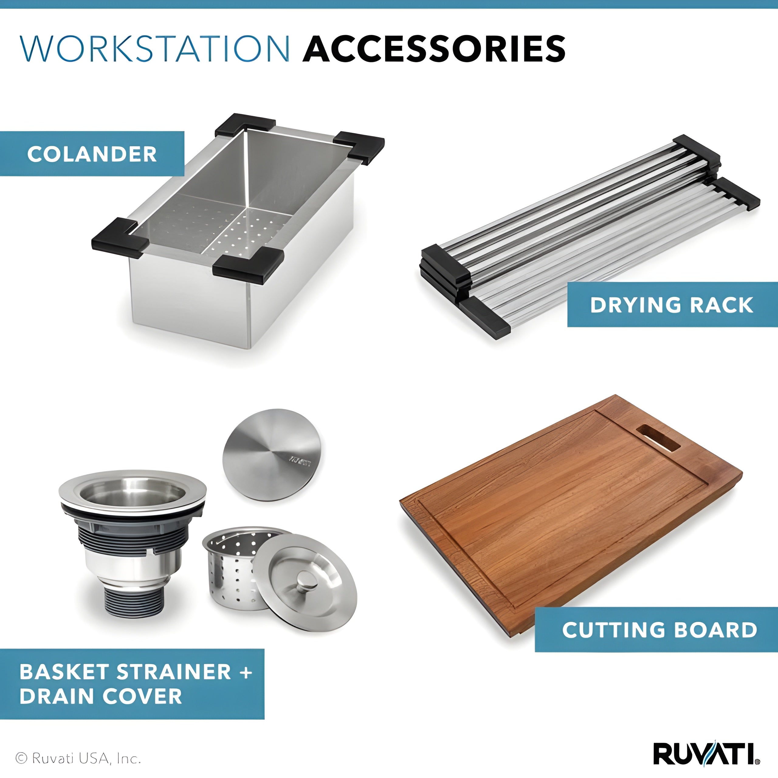 Ruvati Verona 33″ Apron Front Workstation Low-Divide Double Bowl 60/40 Farmhouse Kitchen Sink 16 Gauge Stainless Steel - RVH9201