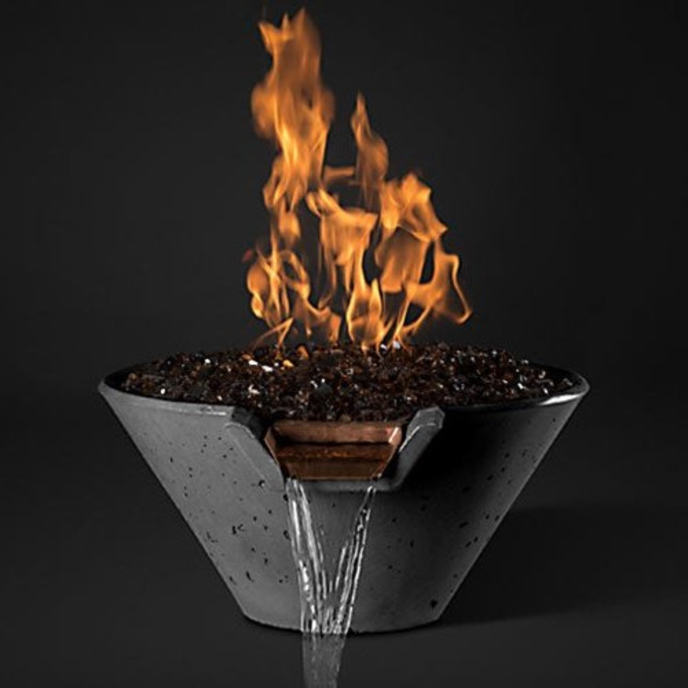 Slick Rock Concrete 22” Cascade Square Fire on Glass + Copper Spillway with Electronic Ignition - KCC22SPSCCEING