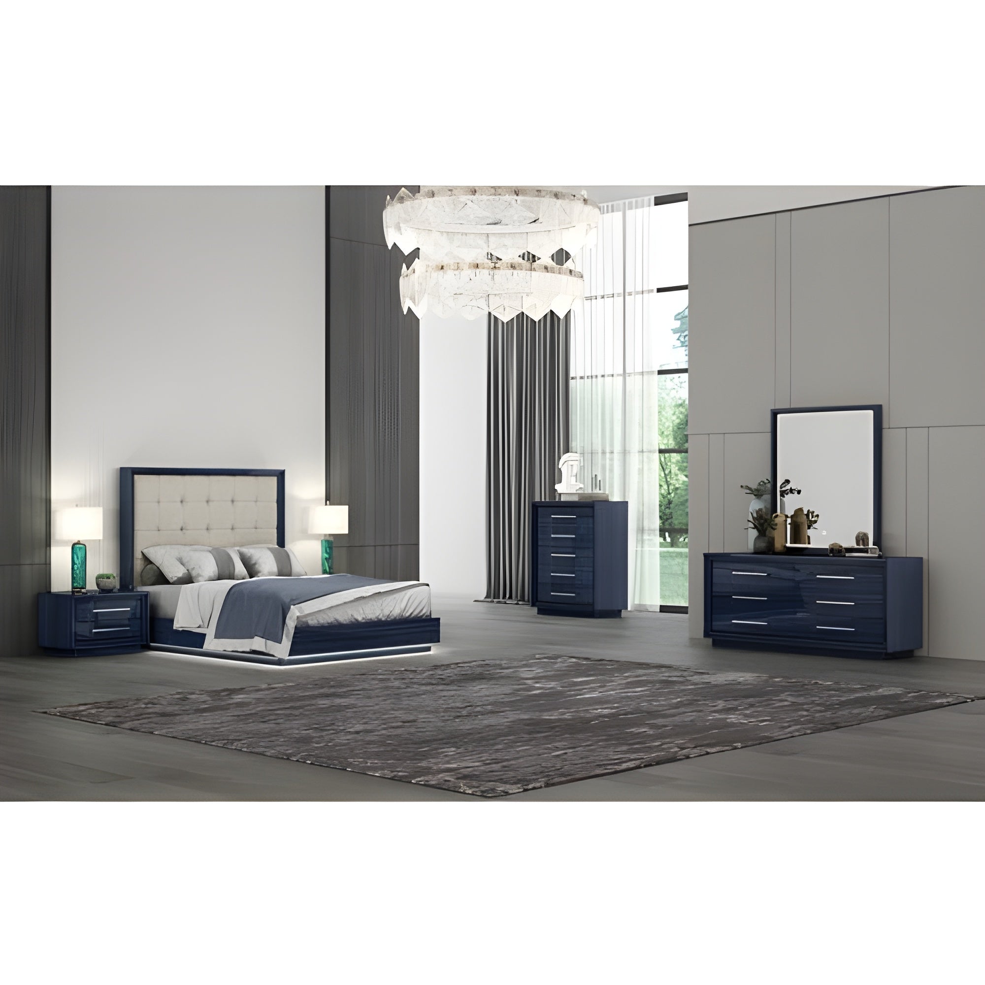 Whiteline Modern Living Alexander Bed Queen In Blue/Light Grey Colour - BQ1937