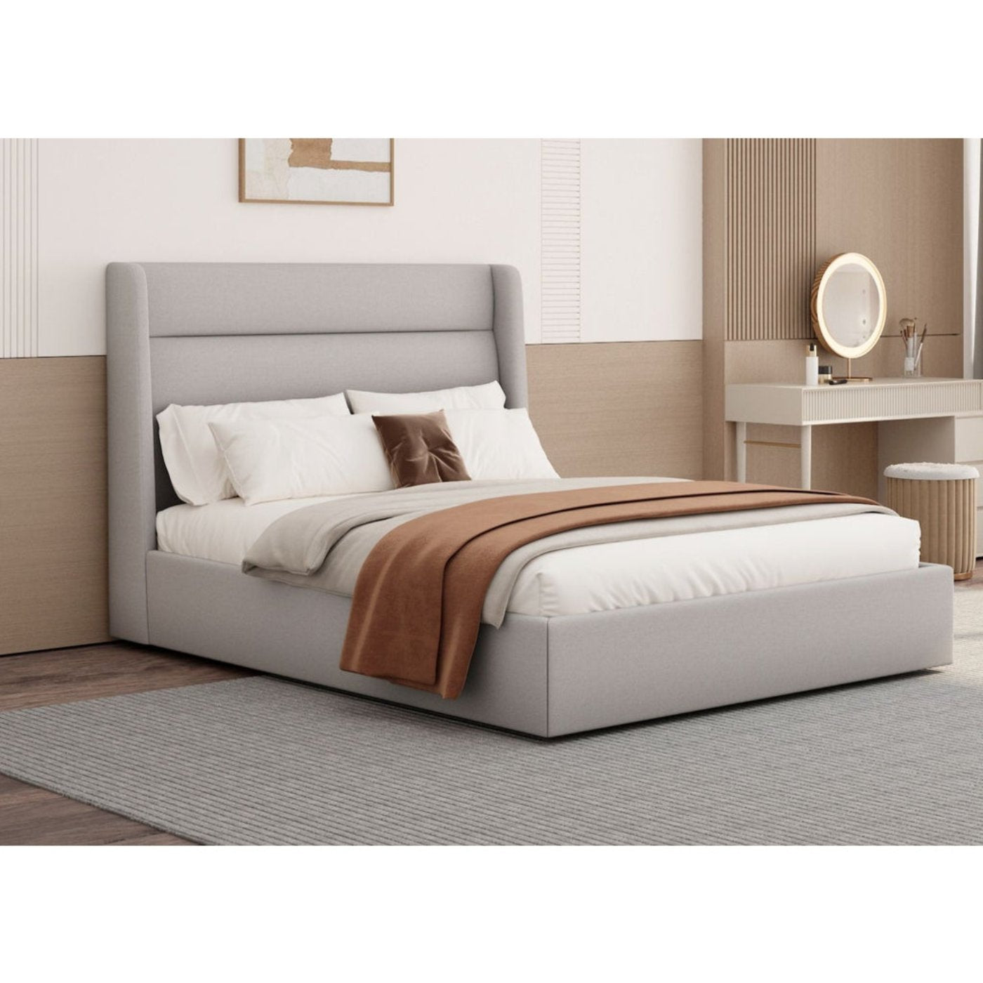 Whiteline Modern Living Tokyo Queen Bed in Light Grey Color - BQ1926F