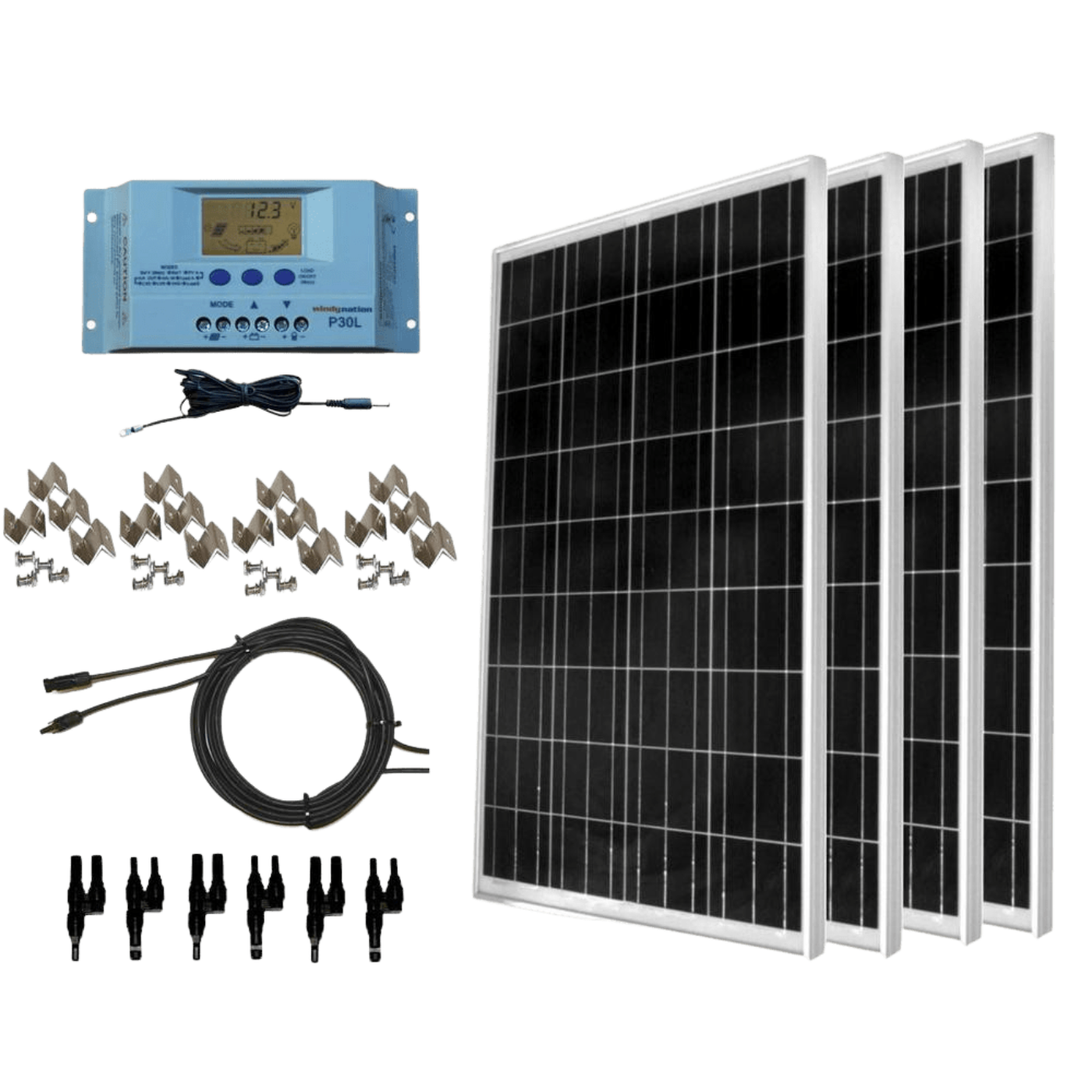 WindyNation 400 Watt Solar Panel Kit With LCD Charge Controller New - SOK-400WP-P30L