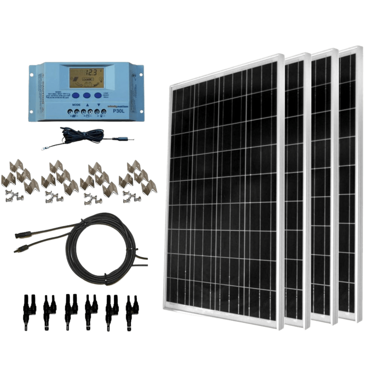 WindyNation 400 Watt Solar Panel Kit With LCD Charge Controller New - SOK-400WP-P30L