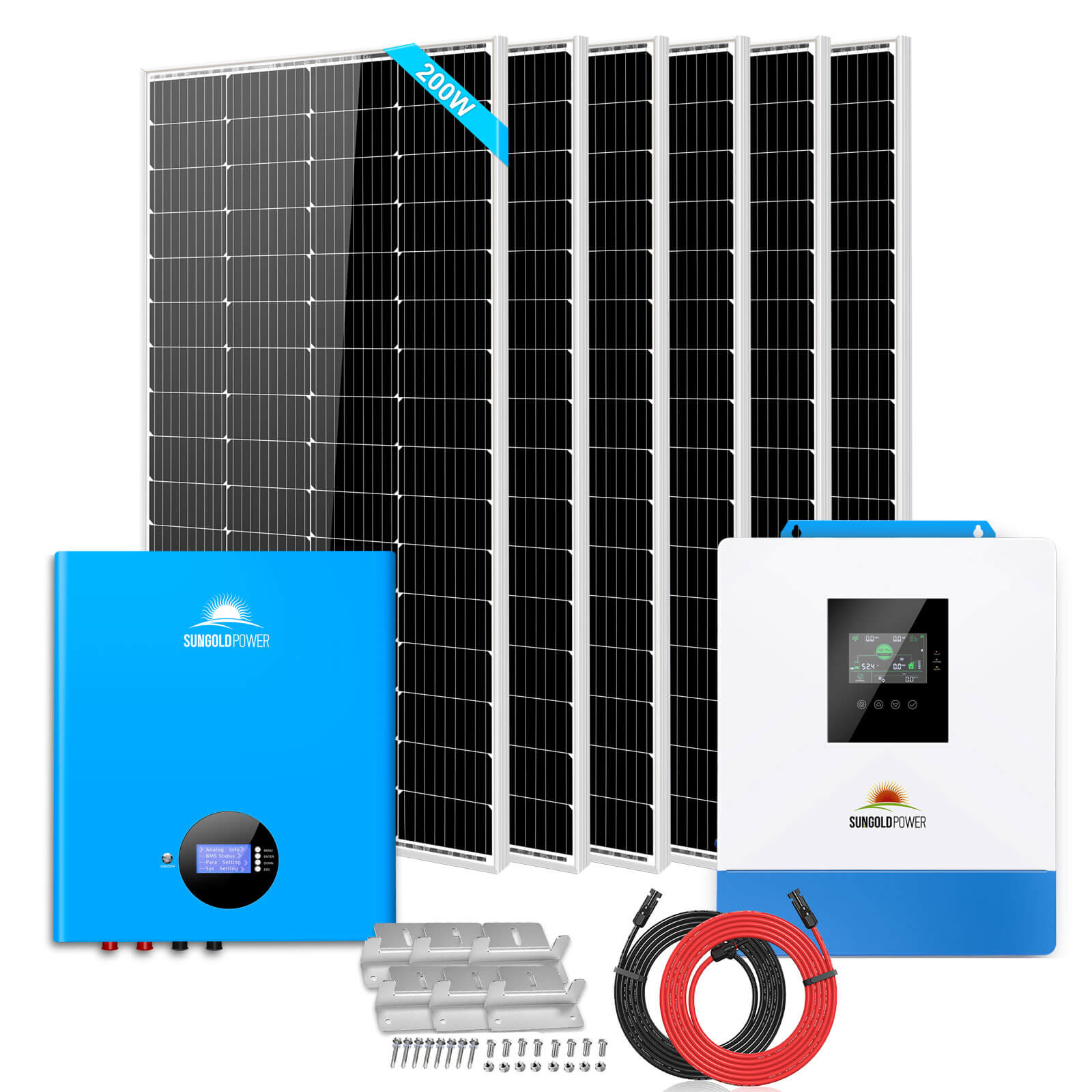 Sun Gold Off-Grid Solar Kit 5000W 48VDC 120V 5.12KWH PowerWall Battery 6 X 200 Watts Solar Panels SGM-5K5E