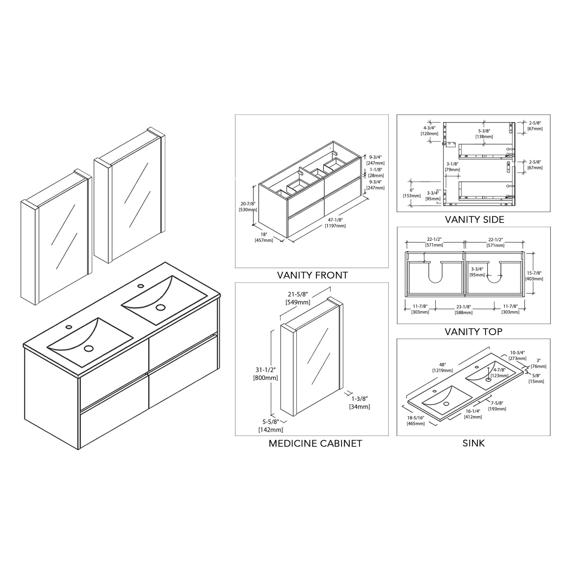Blossom Valencia 48 Inch Bathroom Double Vanity - V8016 48 01D - Backyard Provider