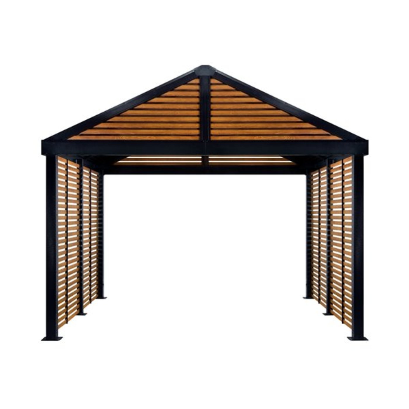 Sojag Gazebo Boda Wood Finish Metal Rectangle Sun Shelter with Steel Roof exterior: 11.91-ft X 11.91-ft