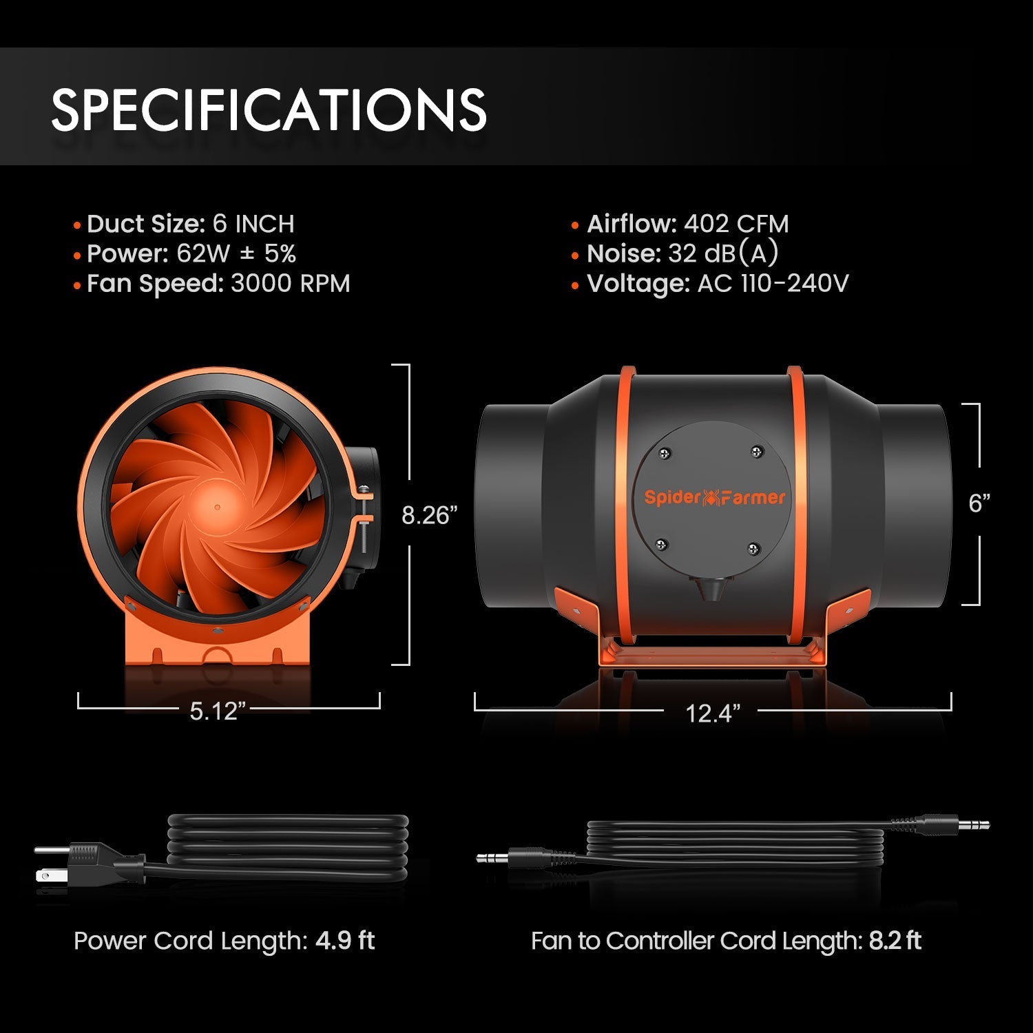 Spider Farmer® 8’x4’X6.5′ Complete Grow Tent Kit丨2xG5000 Full Spectrum LED Grow Light丨6” Clip Fan