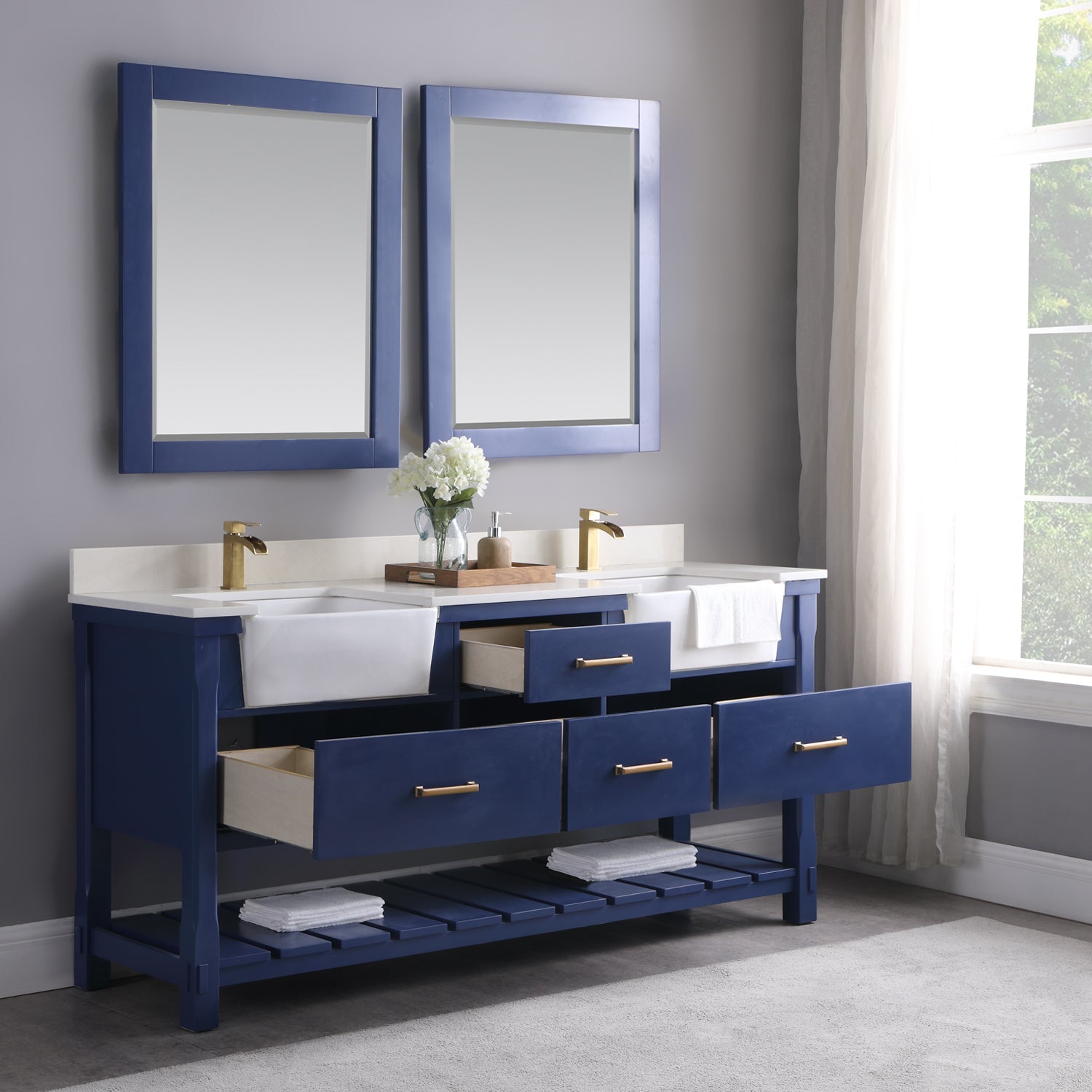 Georgia 72" Double Bathroom Vanity Set with White Farmhouse Basins - Backyard Provider