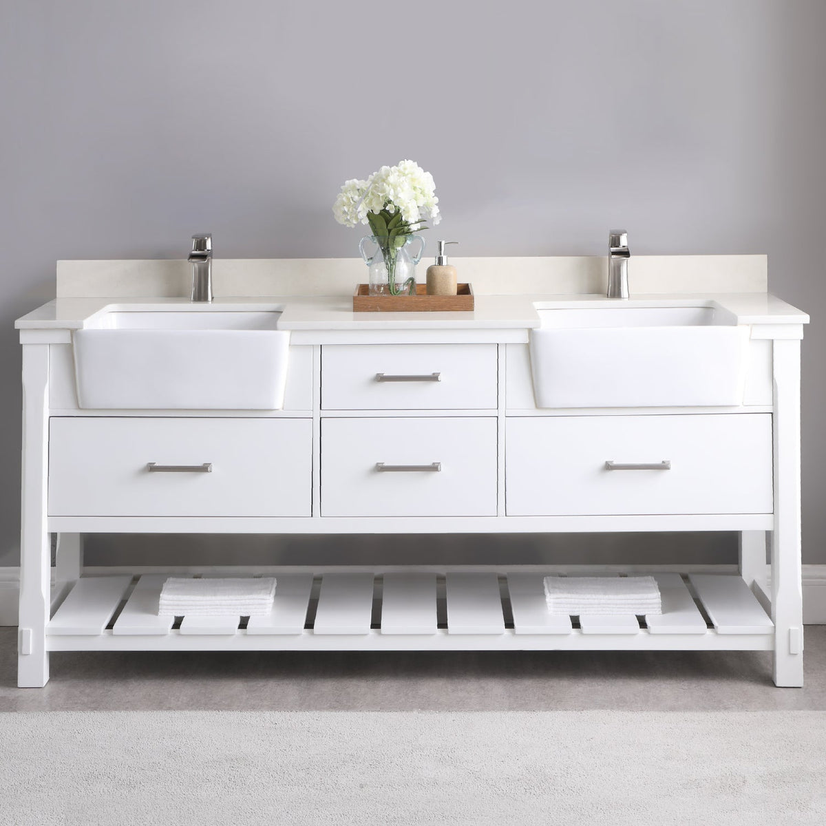 Georgia 72" Double Bathroom Vanity Set with White Farmhouse Basins - Backyard Provider