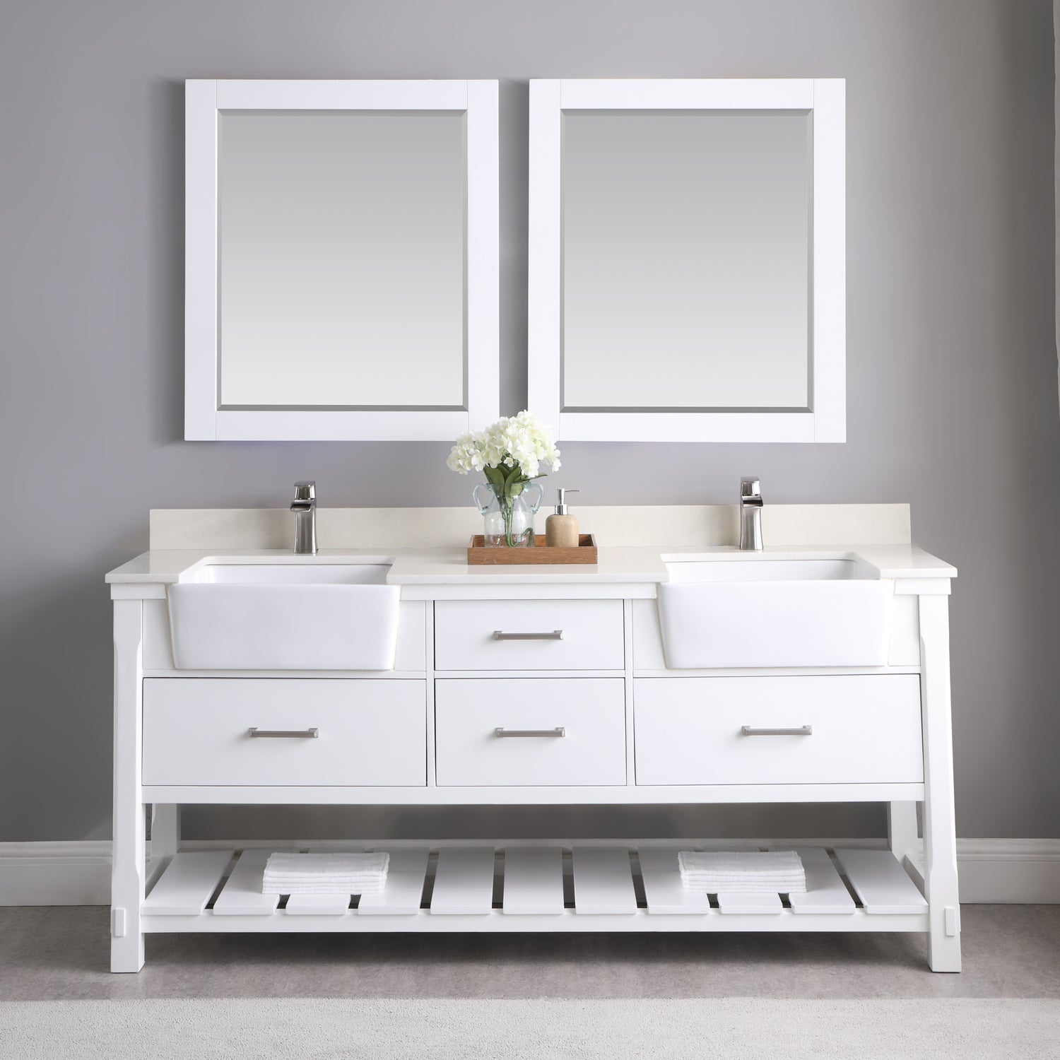 Georgia 72" Double Bathroom Vanity Set with White Farmhouse Basins - Backyard Provider