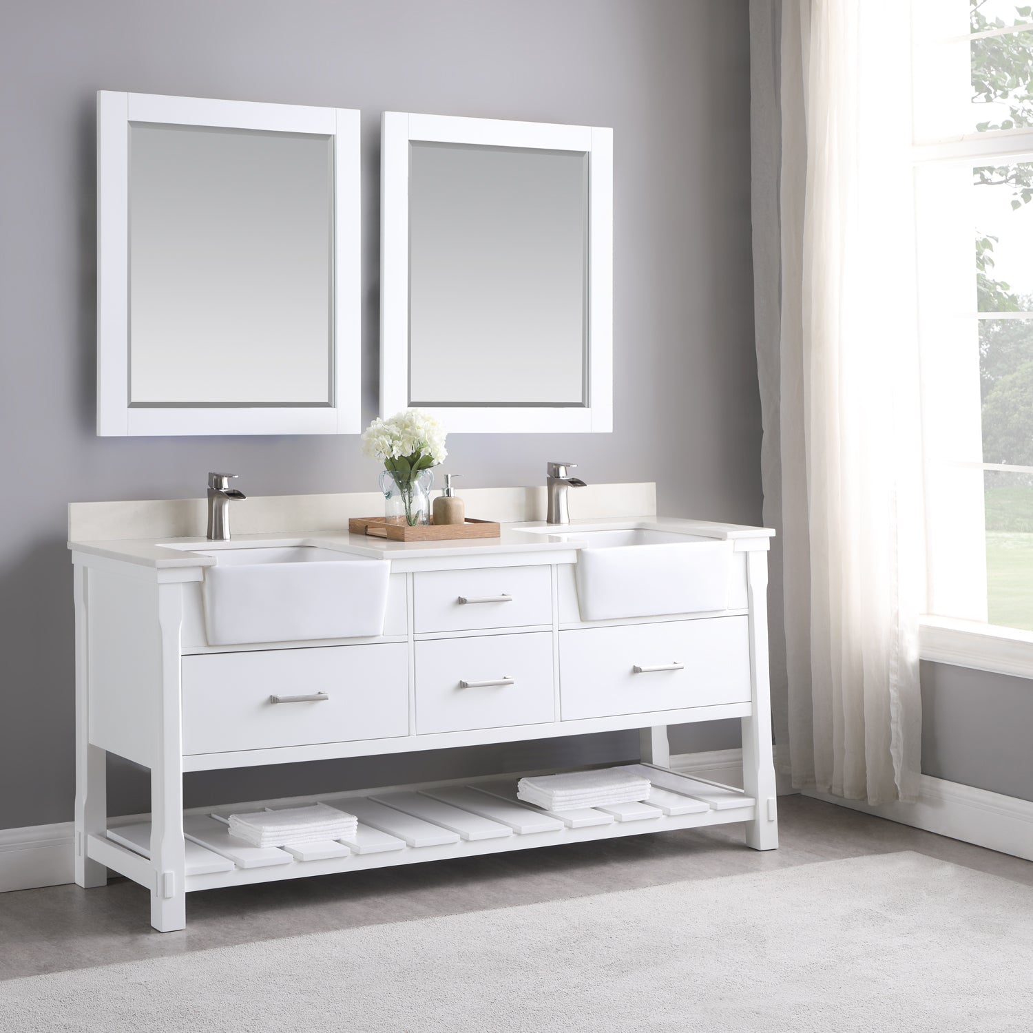 Georgia 72" Double Bathroom Vanity Set with White Farmhouse Basins - Backyard Provider