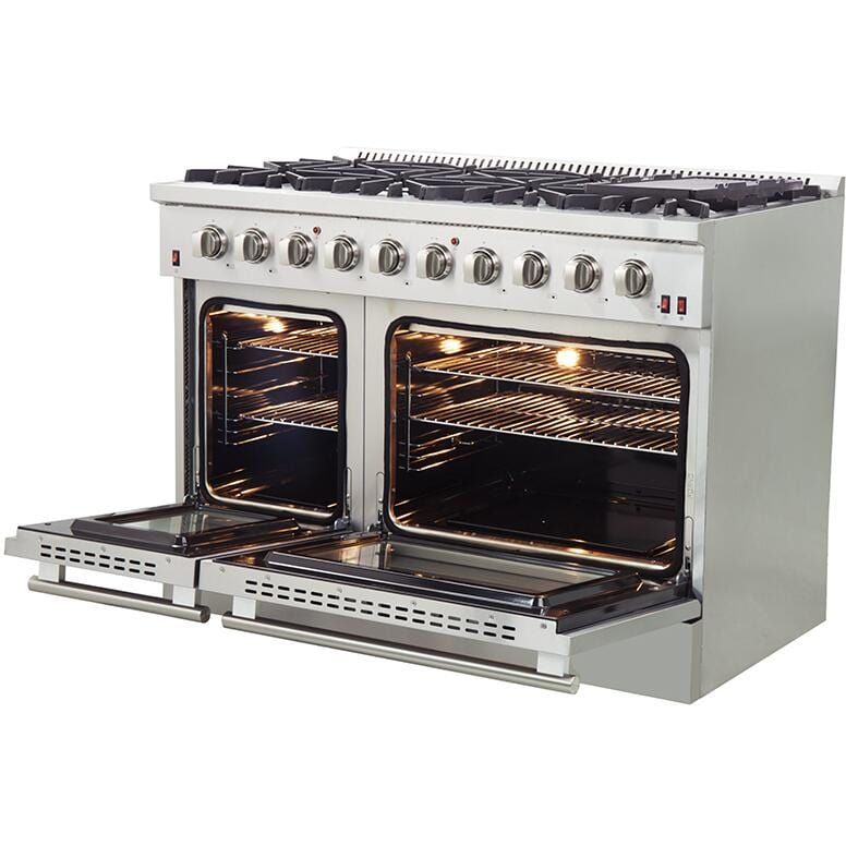 Forno Appliance Package - 48 Inch Gas Range, Wall Mount Range Hood, 60 Inch Refrigerator, AP-FFSGS6244-48-4