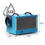 AlorAir Commercial Dehumidifier 113 Pint, with Drain Hose for Crawl Spaces, Basements, Industry Water Damage Unit, Compact, Portable, Auto Defrost, Memory Starting, 5 Years Warranty | Sentinel HD55 Blue