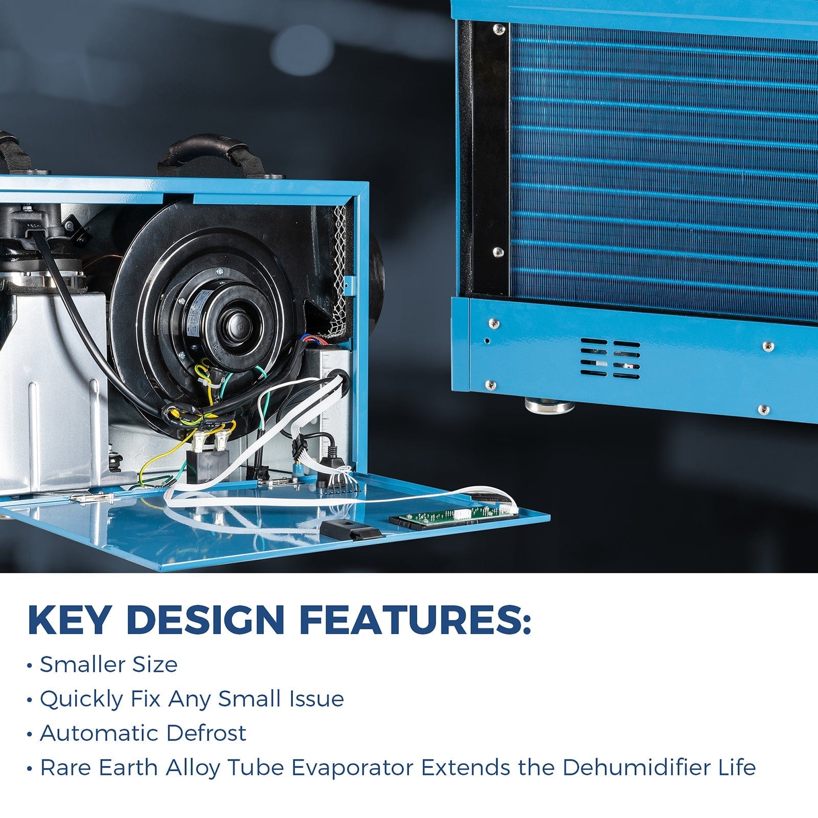 AlorAir Commercial Dehumidifier 113 Pint, with Drain Hose for Crawl Spaces, Basements, Industry Water Damage Unit, Compact, Portable, Auto Defrost, Memory Starting, 5 Years Warranty | Sentinel HD55 Blue
