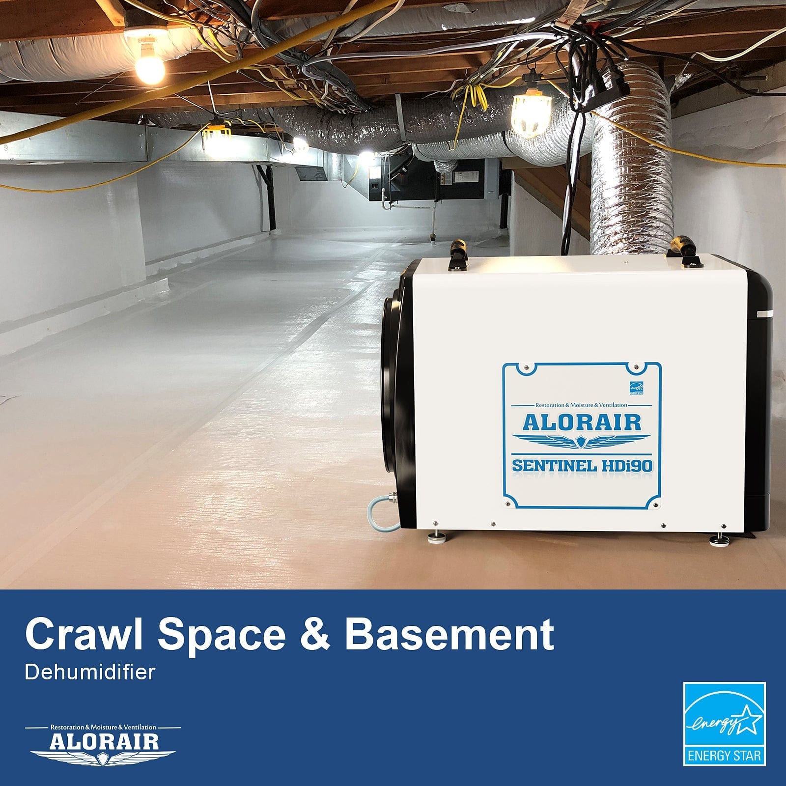 AlorAir Duct-able Version Basement/Crawl Space Dehumidifiers 90 PPD Commercial Industrial Dehumidifier - Duct-able Version HDi90