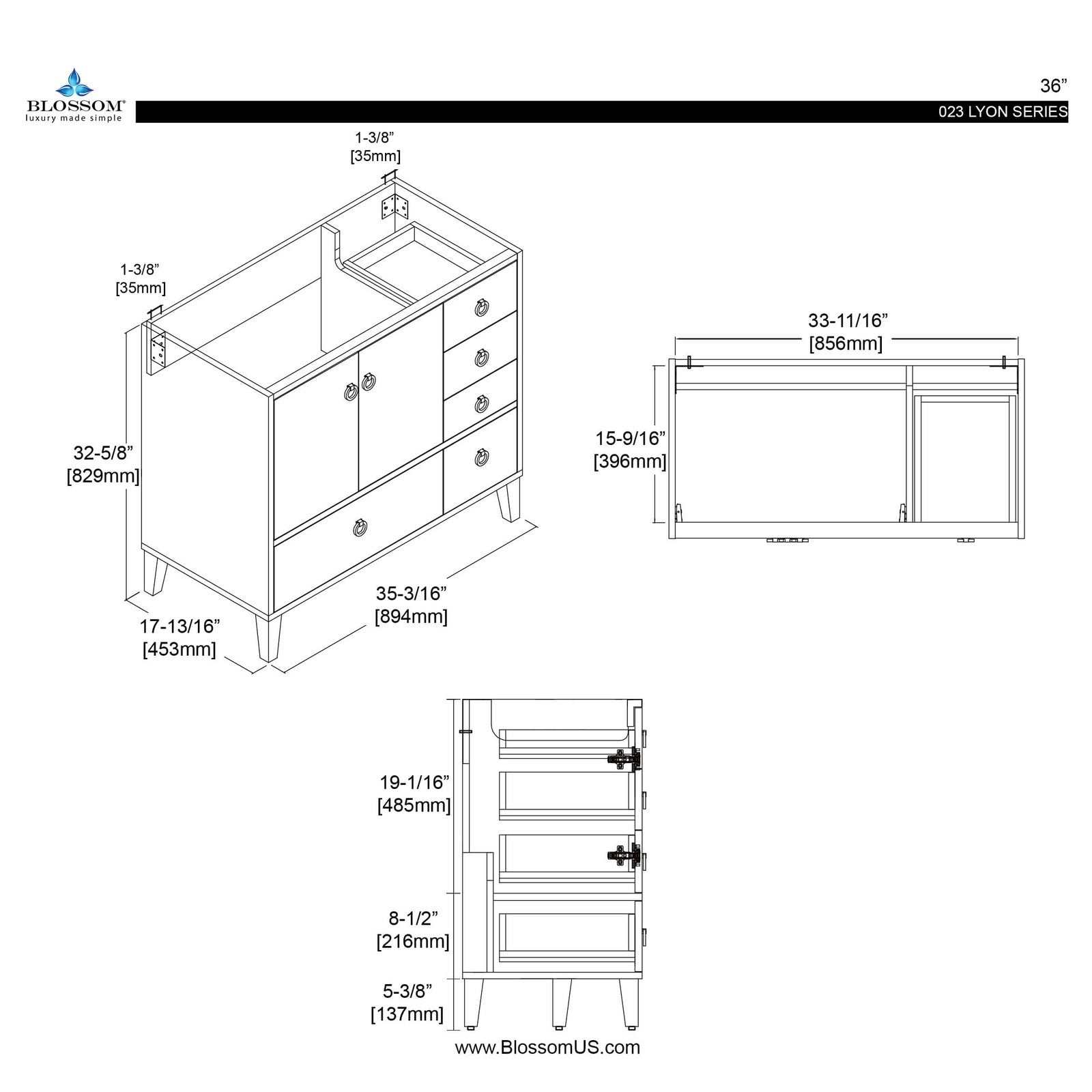 Blossom Lyon 36 Inch Bathroom Vanity - V8023 36 01 - Backyard Provider