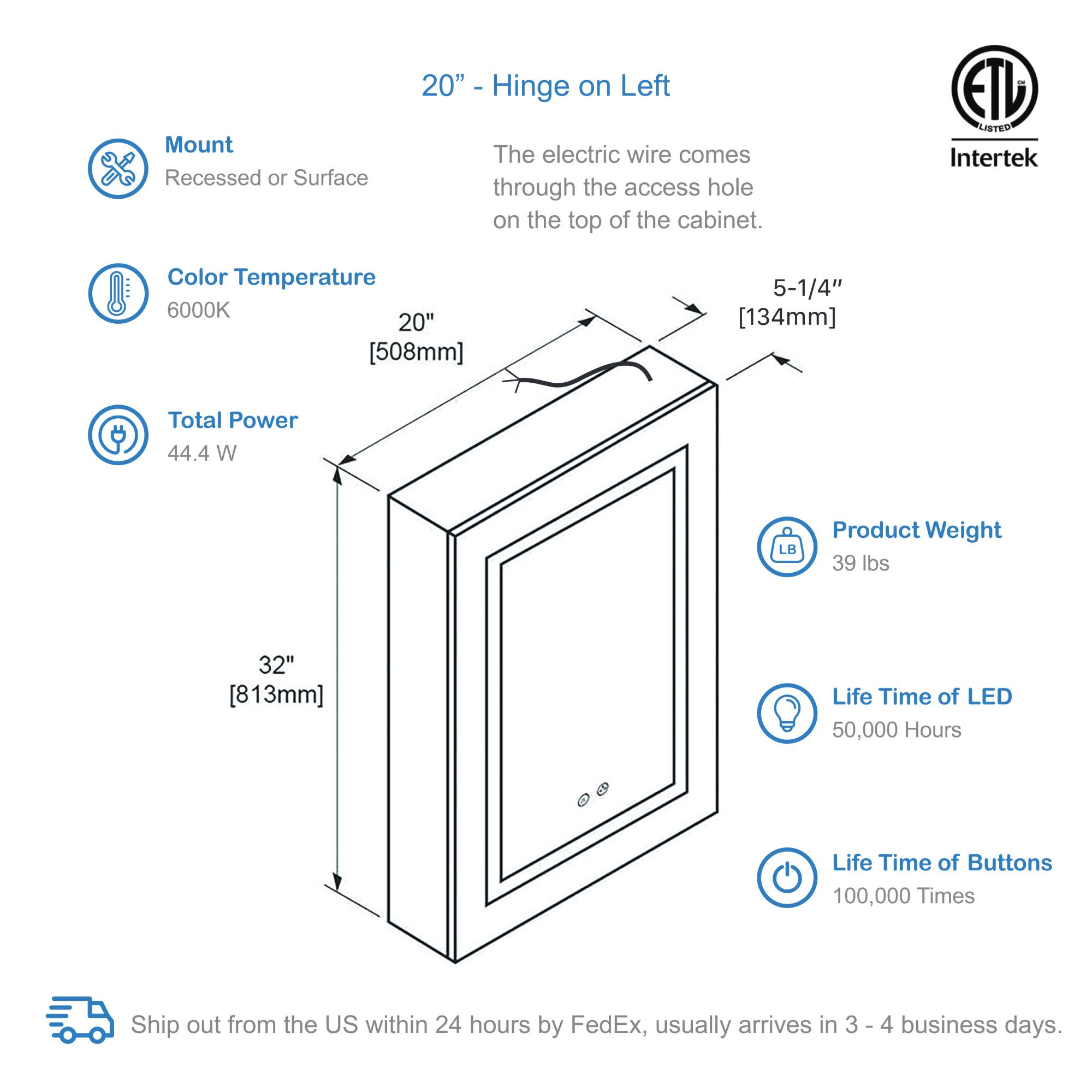 Blossom Vega – 20 Inches LED Medicine Cabinet - MCL4 2032L - Backyard Provider