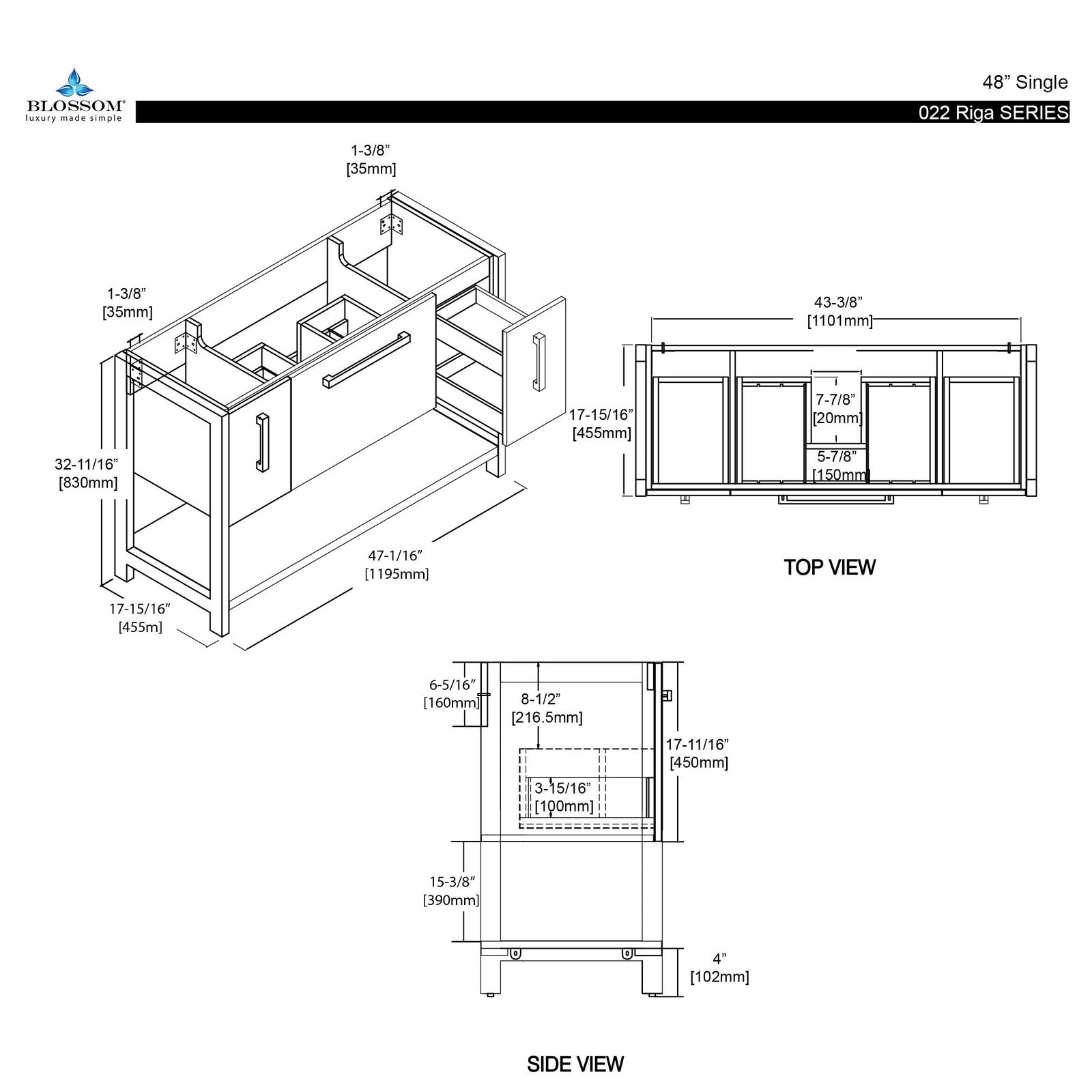 Blossom Riga 48 Inch Bathroom Vanity – Single Sink - V8022 48 01S - Backyard Provider