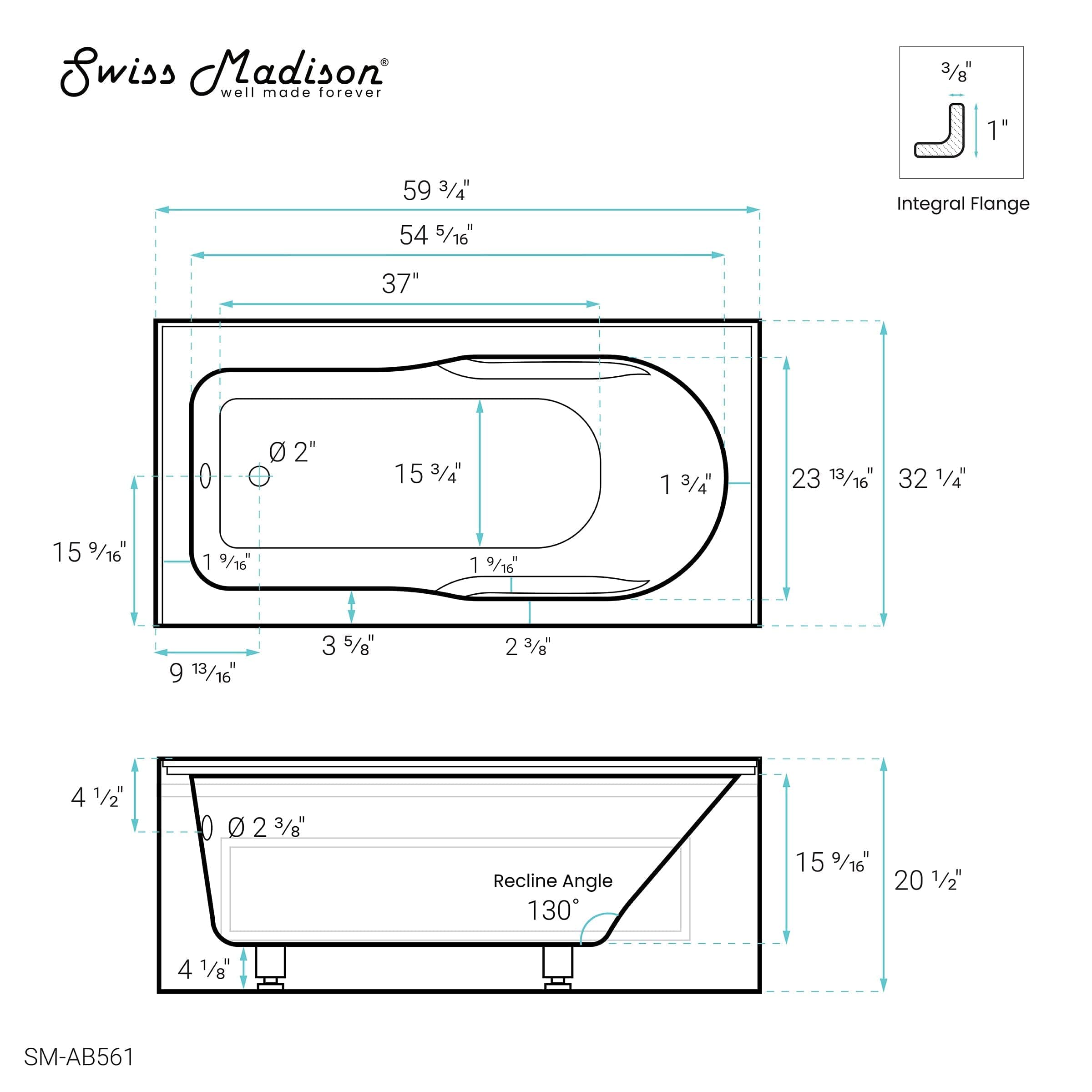 Swiss Madison Concorde 60 in. x 32 in. Acrylic Glossy White, Alcove, Integral, Left-Hand Drain, Apron Bathtub - SM-AB561 - Backyard Provider