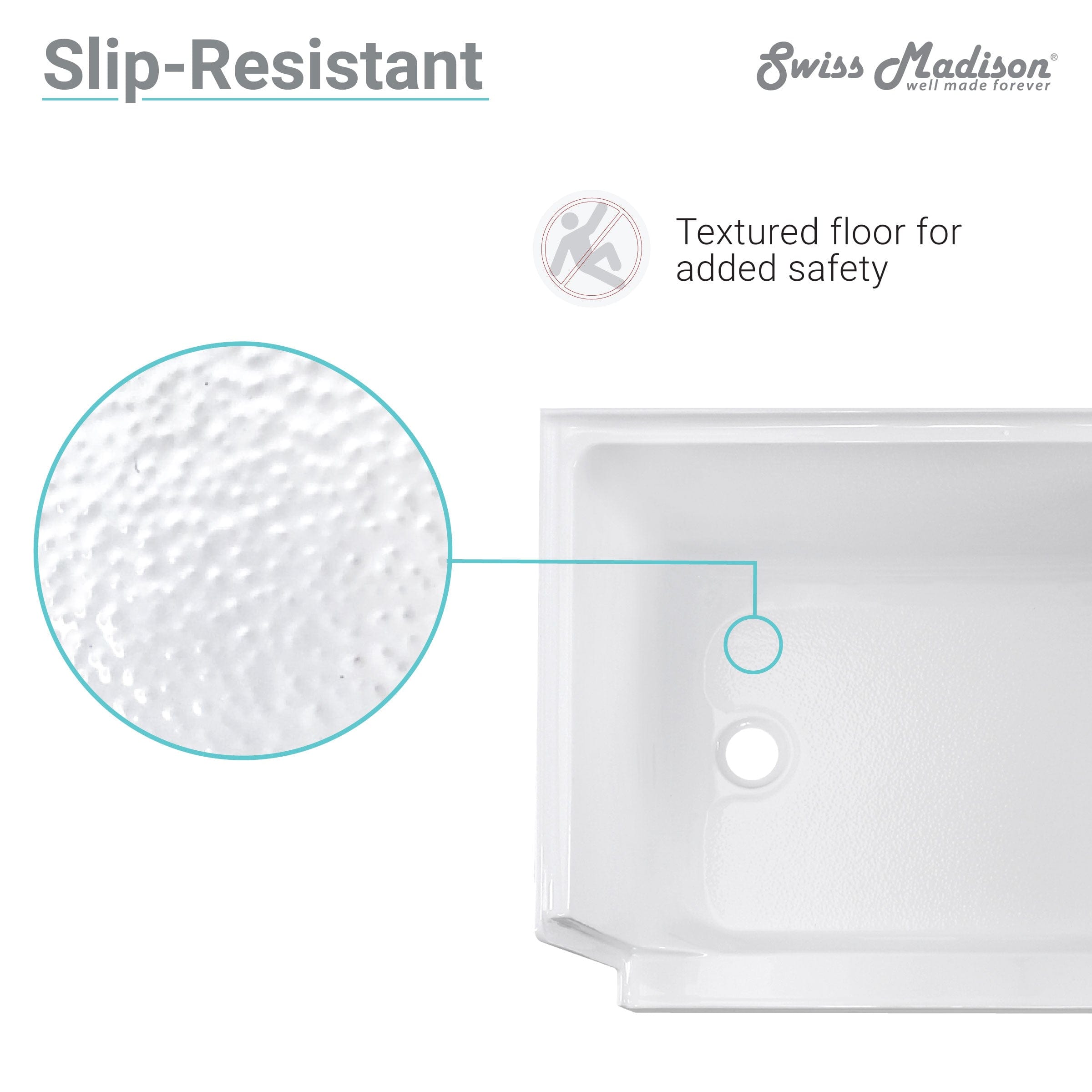 Swiss Madison Aquatique 60" x 32" Right Drain, Shower Base - SM-SB538W - Backyard Provider