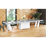 Maxima House Dining Set ALETA 11 pcs. modern glossy gray/ white Dining Table with 4 self-starting leaves plus 10 chairs - HU0079K-332GR - Backyard Provider