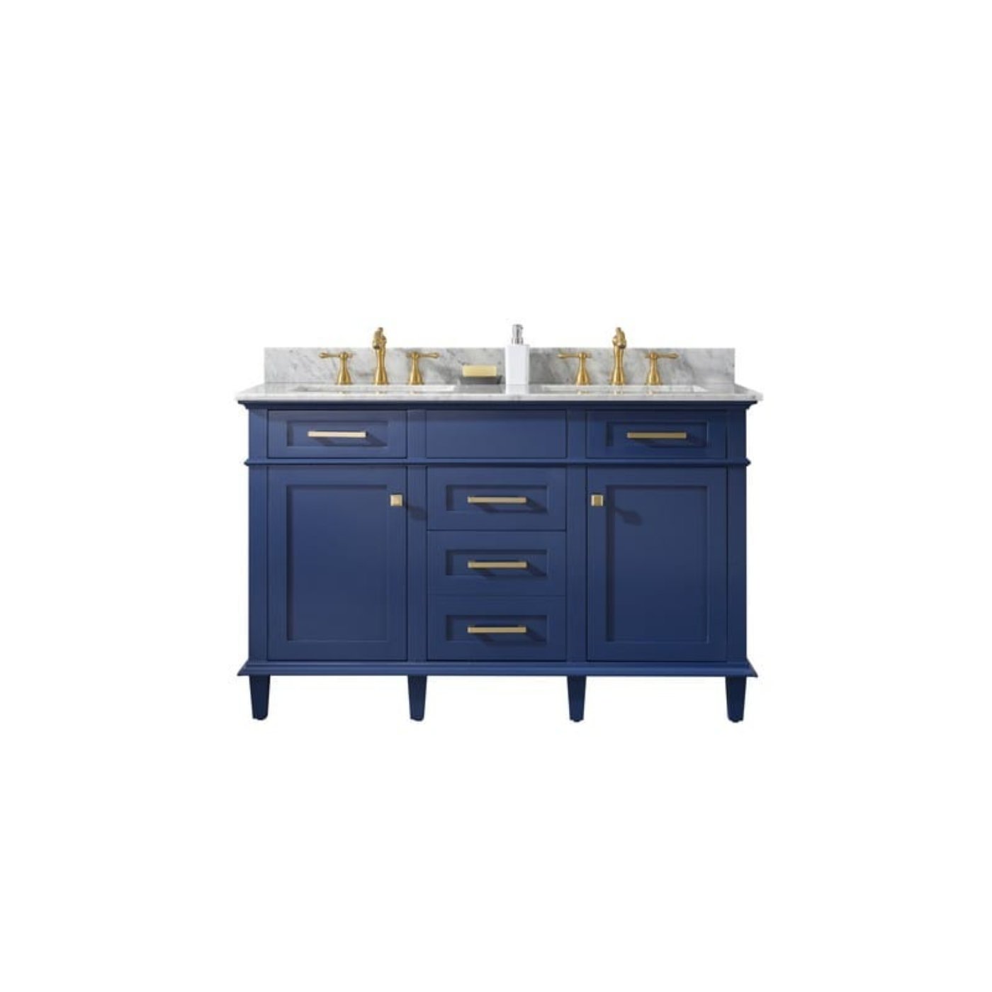 Legion Furniture WLF2254-B 54 Inch Blue Finish Double Sink Vanity Cabinet with Carrara White Top - Backyard Provider