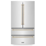 ZLINE 36 In. Autograph 22.5 cu. ft. Refrigerator with Ice Maker in Fingerprint Resistant Stainless Steel and Gold Accents, RFMZ-36-G