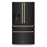 ZLINE 36 In. Autograph Refrigerator with Water and Ice Dispenser in Black with Champagne Bronze Handles, RFMZ-W-36-BS-CB
